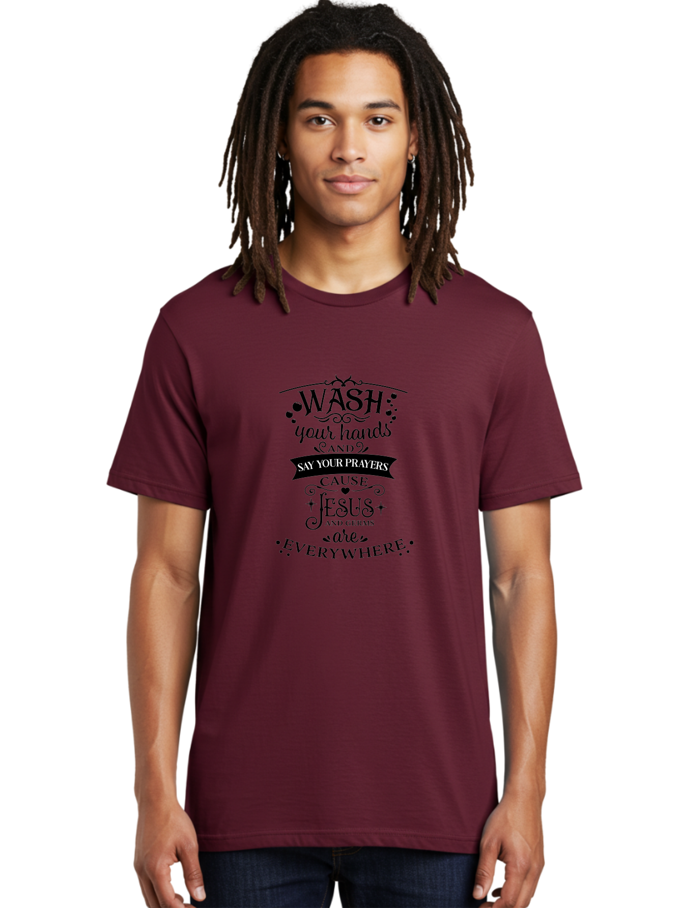 Wash-Your-Hands-And-Say-Your-Prayers Men'S Graphic Tee, 100% Cotton, Comfortable Casual Summer Wear, Machine Washable, Inspirational Quote, Motivational Message, Faith-Based Design, Hygiene Reminder, Jesus And Germs, Prayer Inspiration, Aad288