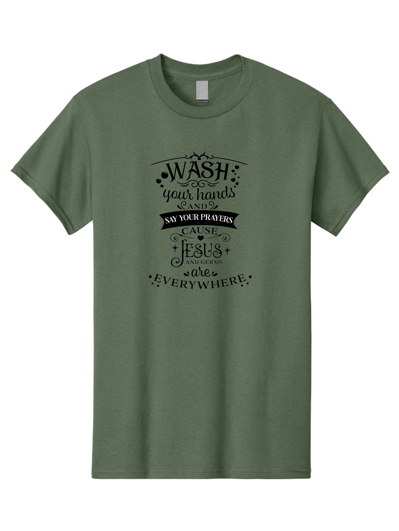 Wash-Your-Hands-And-Say-Your-Prayers Men'S Graphic Tee, 100% Cotton, Comfortable Casual Summer Wear, Machine Washable, Inspirational Quote, Motivational Message, Faith-Based Design, Hygiene Reminder, Jesus And Germs, Prayer Inspiration, Aad288