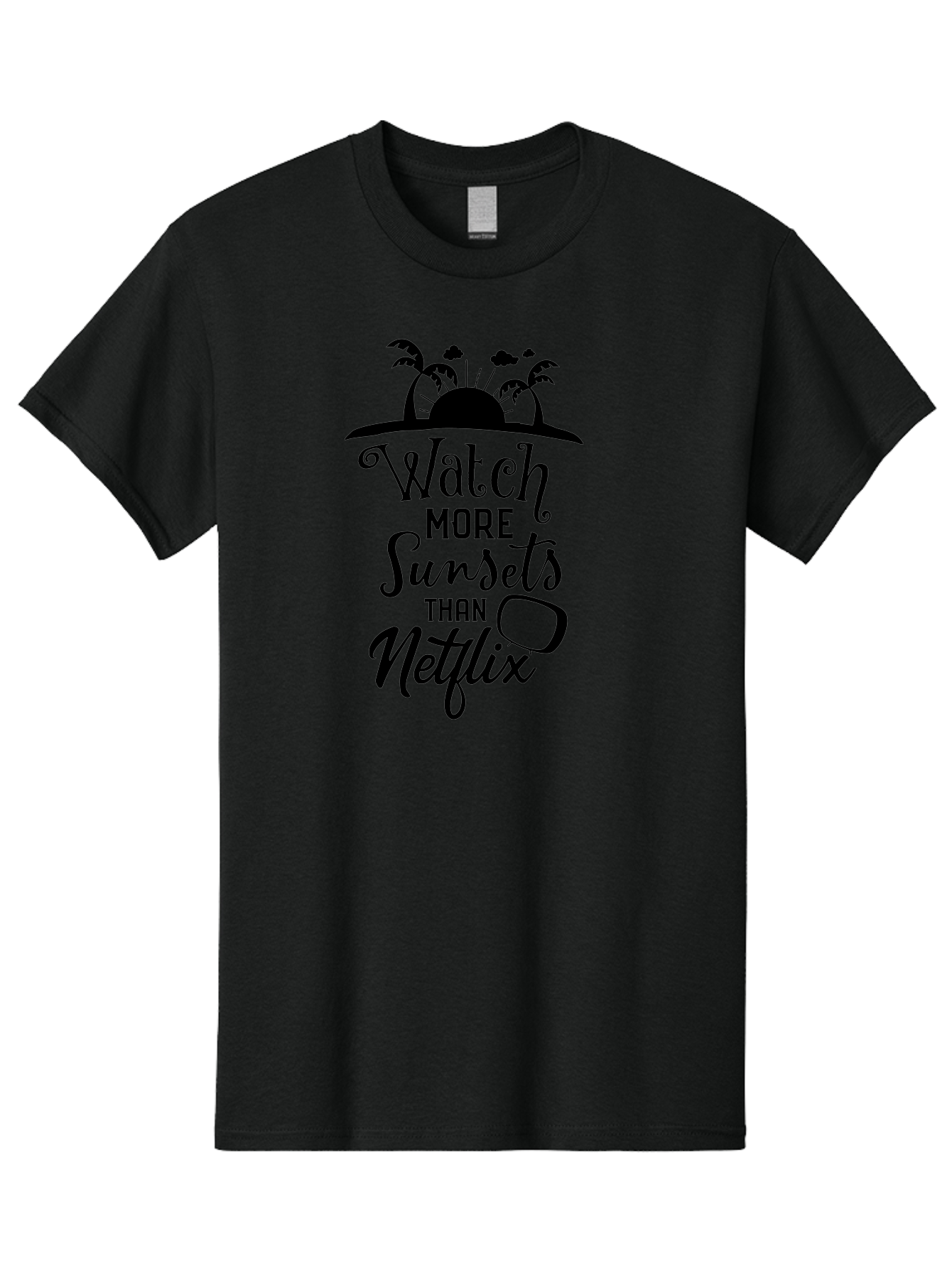 Watch-More-Sunsets-Than-Netflix Men'S Graphic Tee, 100% Cotton, Comfortable Casual Summer Wear, Machine Washable, Tropical Getaway, Sunset Vibes, Paradise Found, Wanderlust, Travel Inspiration, Netflix Alternative, Outdoor Adventures, Aad289