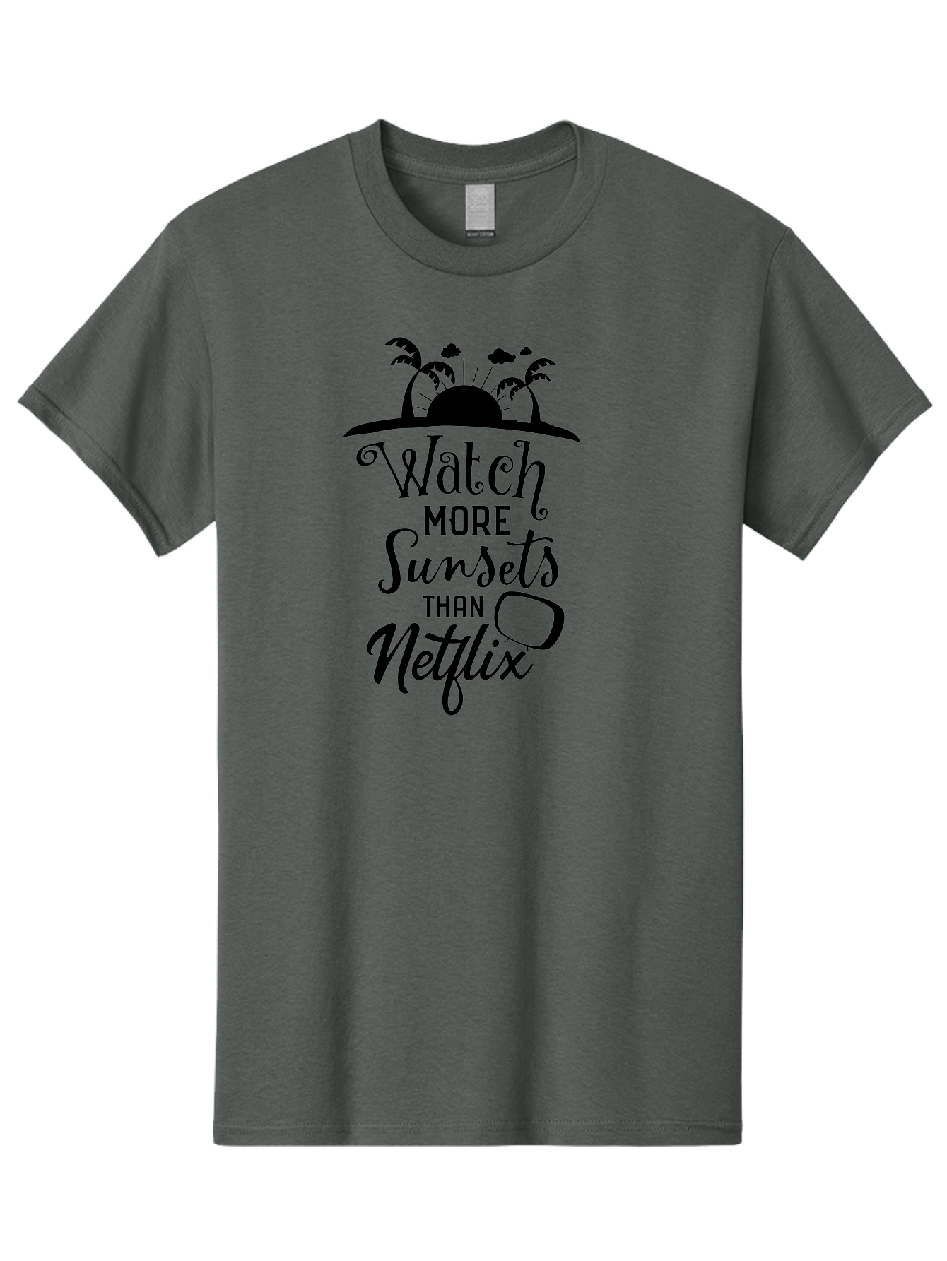 Watch-More-Sunsets-Than-Netflix Men'S Graphic Tee, 100% Cotton, Comfortable Casual Summer Wear, Machine Washable, Tropical Getaway, Sunset Vibes, Paradise Found, Wanderlust, Travel Inspiration, Netflix Alternative, Outdoor Adventures, Aad289