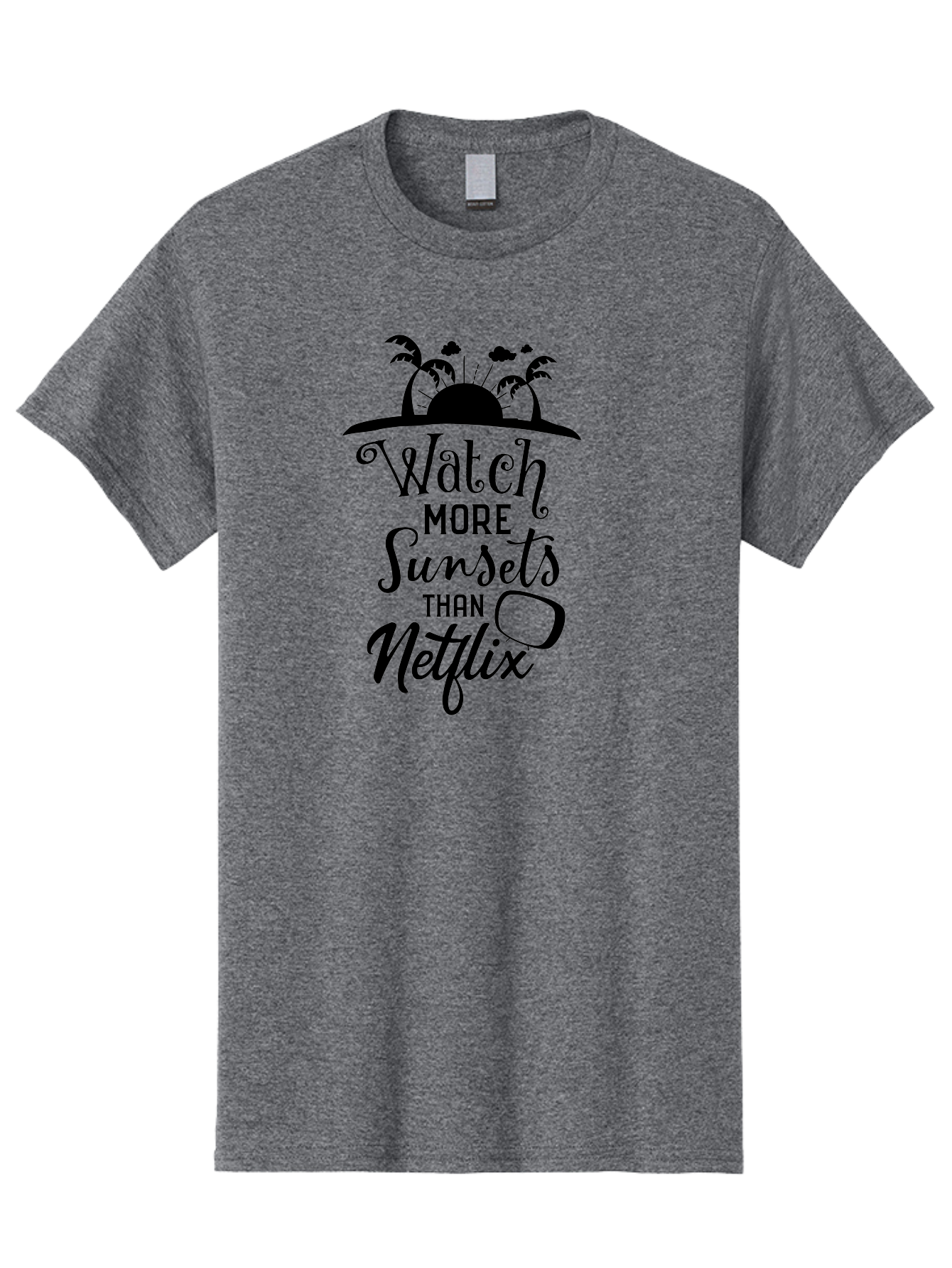 Watch-More-Sunsets-Than-Netflix Men'S Graphic Tee, 100% Cotton, Comfortable Casual Summer Wear, Machine Washable, Tropical Getaway, Sunset Vibes, Paradise Found, Wanderlust, Travel Inspiration, Netflix Alternative, Outdoor Adventures, Aad289