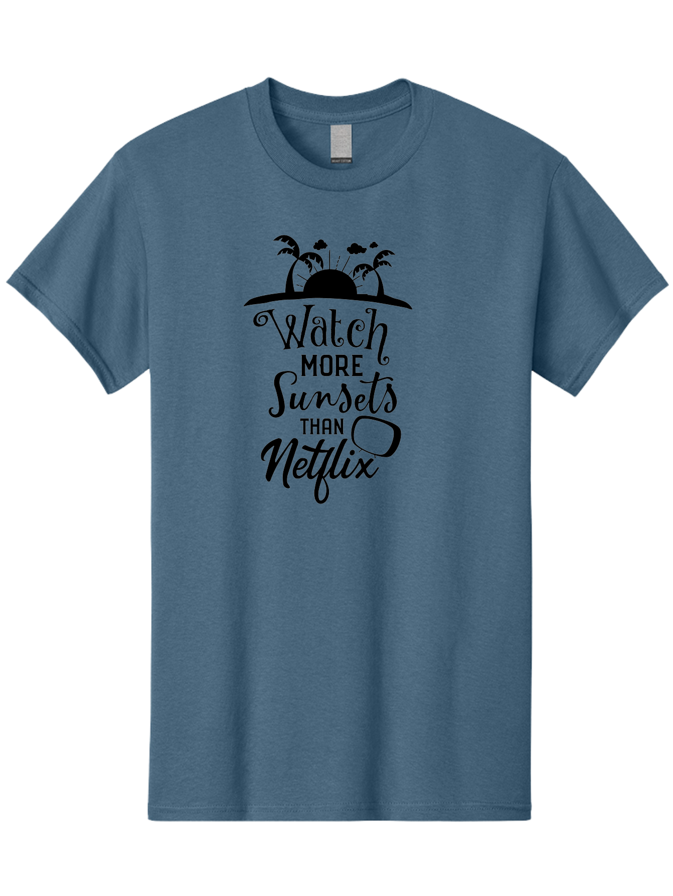 Watch-More-Sunsets-Than-Netflix Men'S Graphic Tee, 100% Cotton, Comfortable Casual Summer Wear, Machine Washable, Tropical Getaway, Sunset Vibes, Paradise Found, Wanderlust, Travel Inspiration, Netflix Alternative, Outdoor Adventures, Aad289