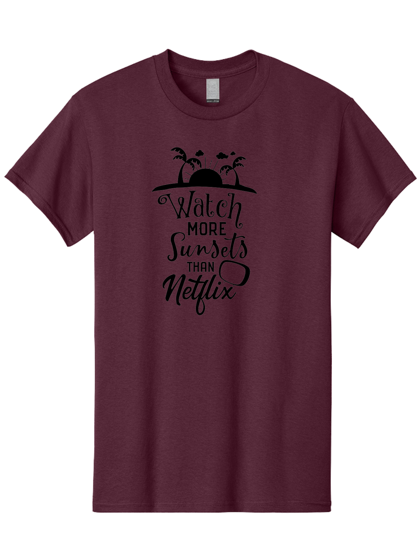 Watch-More-Sunsets-Than-Netflix Men'S Graphic Tee, 100% Cotton, Comfortable Casual Summer Wear, Machine Washable, Tropical Getaway, Sunset Vibes, Paradise Found, Wanderlust, Travel Inspiration, Netflix Alternative, Outdoor Adventures, Aad289