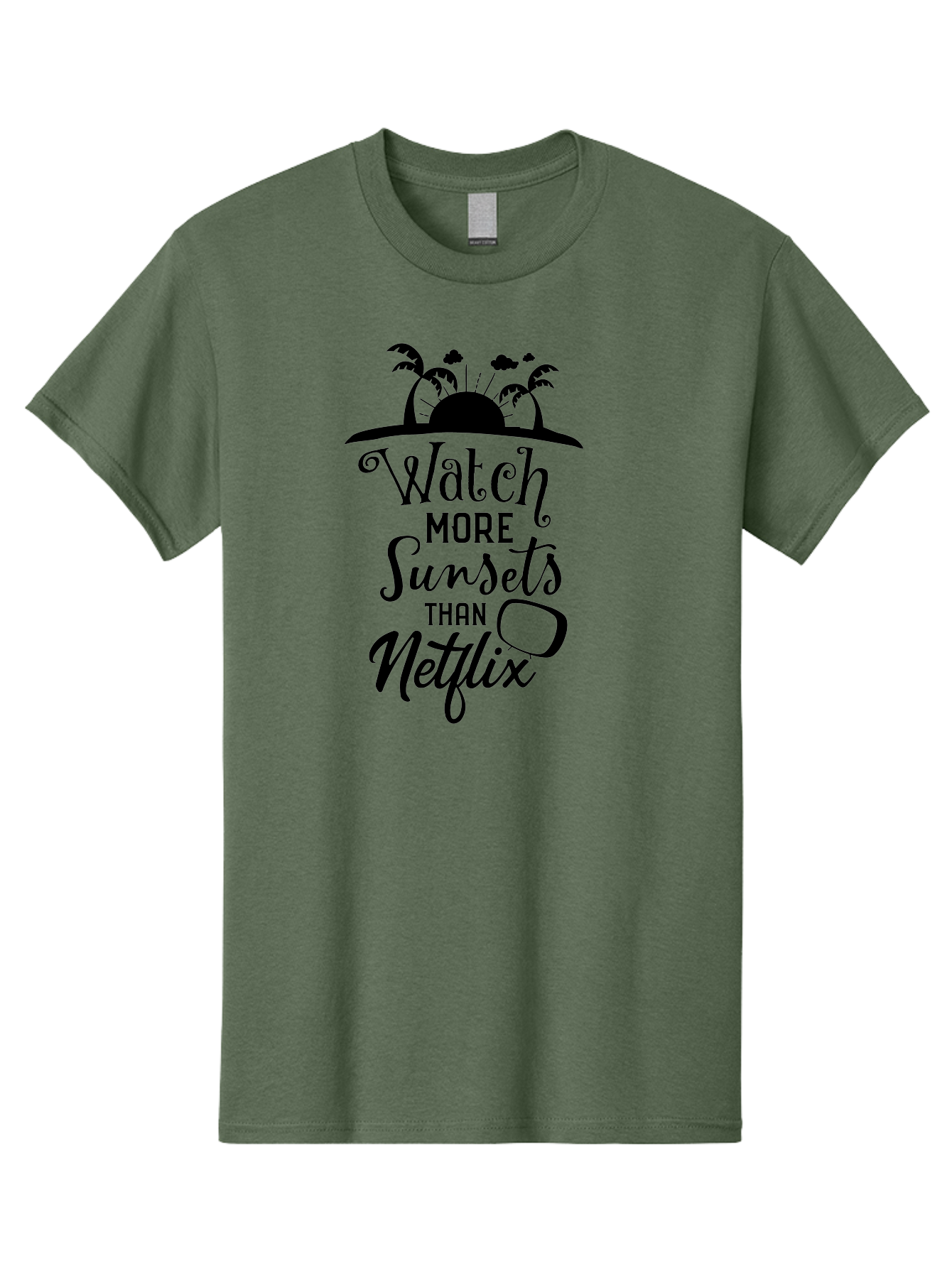 Watch-More-Sunsets-Than-Netflix Men'S Graphic Tee, 100% Cotton, Comfortable Casual Summer Wear, Machine Washable, Tropical Getaway, Sunset Vibes, Paradise Found, Wanderlust, Travel Inspiration, Netflix Alternative, Outdoor Adventures, Aad289
