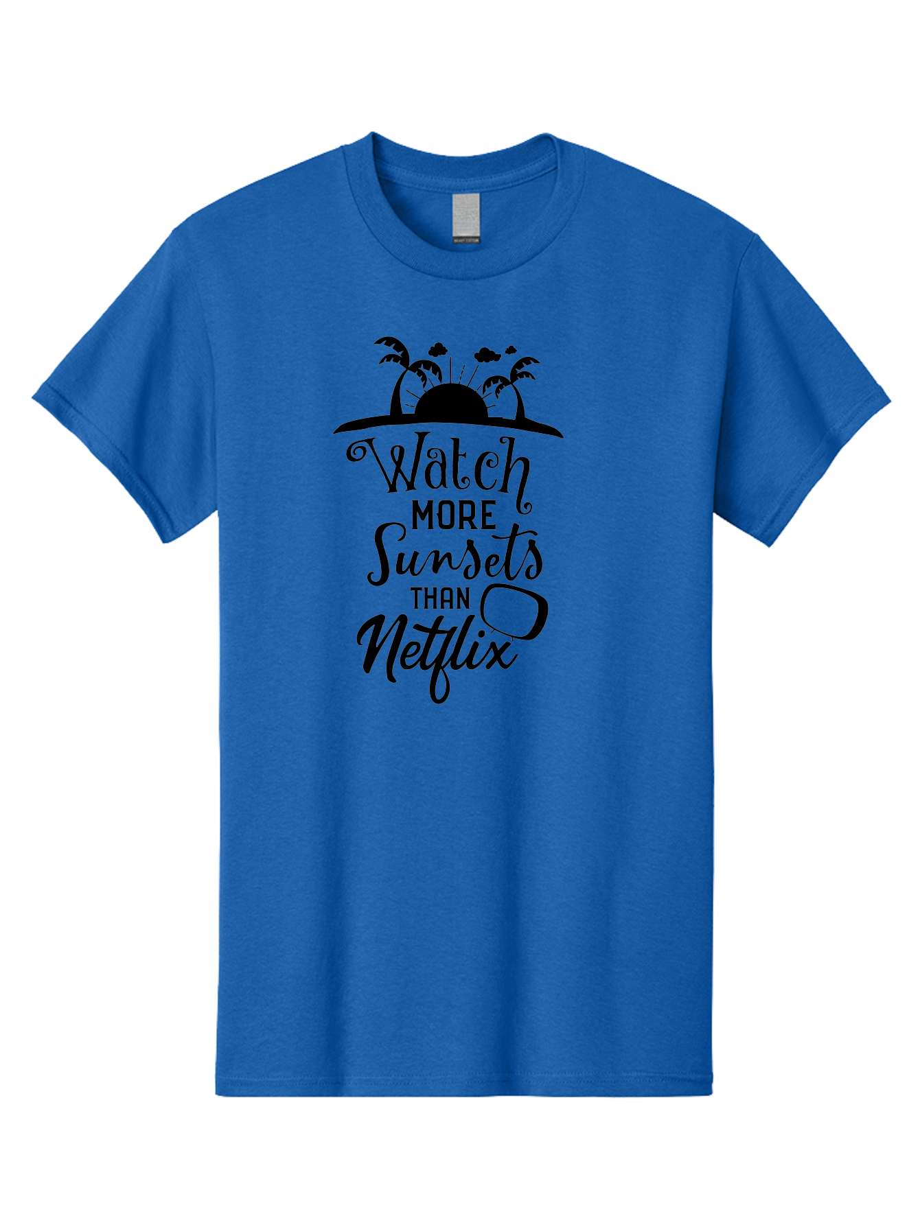 Watch-More-Sunsets-Than-Netflix Men'S Graphic Tee, 100% Cotton, Comfortable Casual Summer Wear, Machine Washable, Tropical Getaway, Sunset Vibes, Paradise Found, Wanderlust, Travel Inspiration, Netflix Alternative, Outdoor Adventures, Aad289