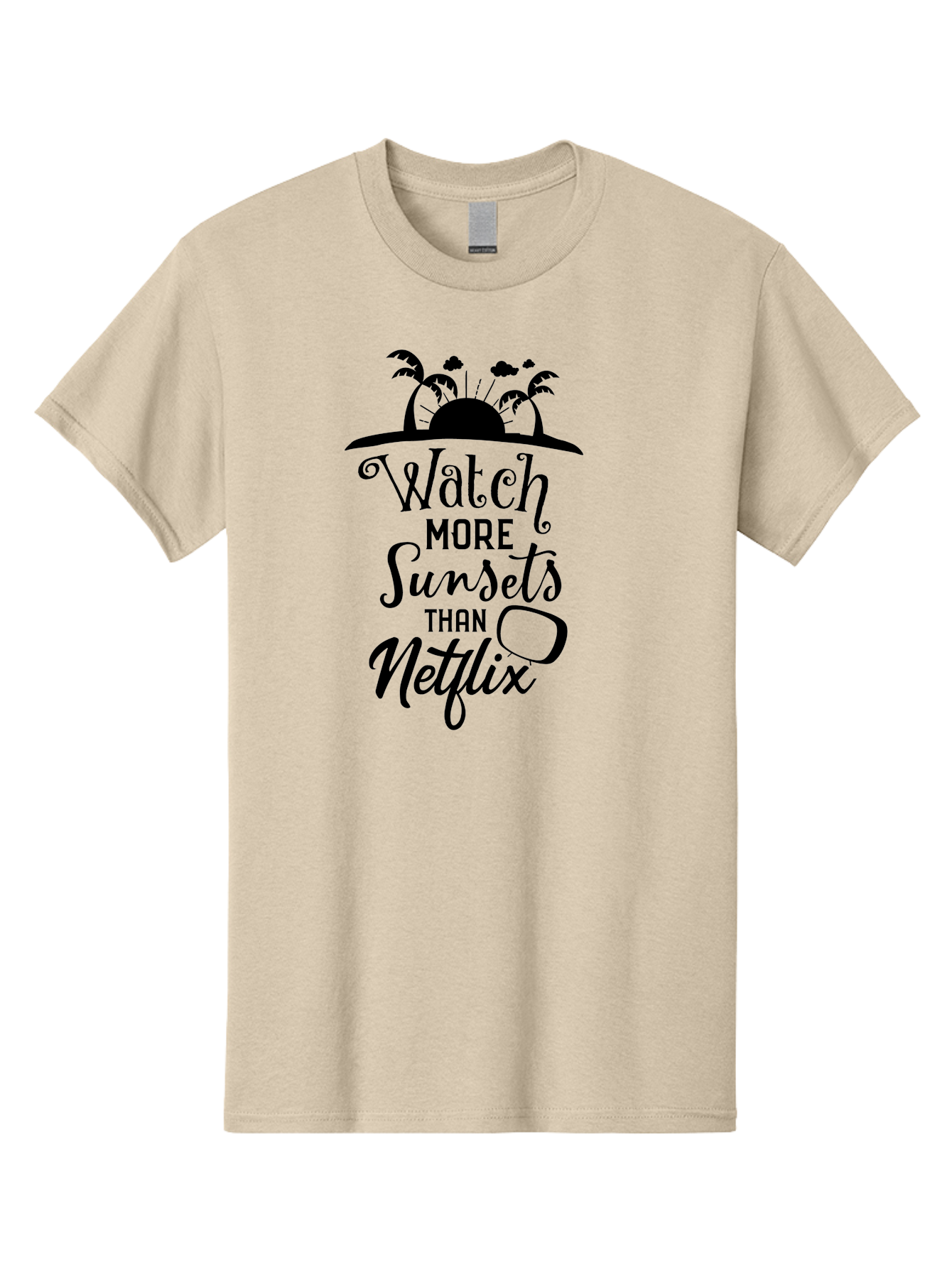 Watch-More-Sunsets-Than-Netflix Men'S Graphic Tee, 100% Cotton, Comfortable Casual Summer Wear, Machine Washable, Tropical Getaway, Sunset Vibes, Paradise Found, Wanderlust, Travel Inspiration, Netflix Alternative, Outdoor Adventures, Aad289