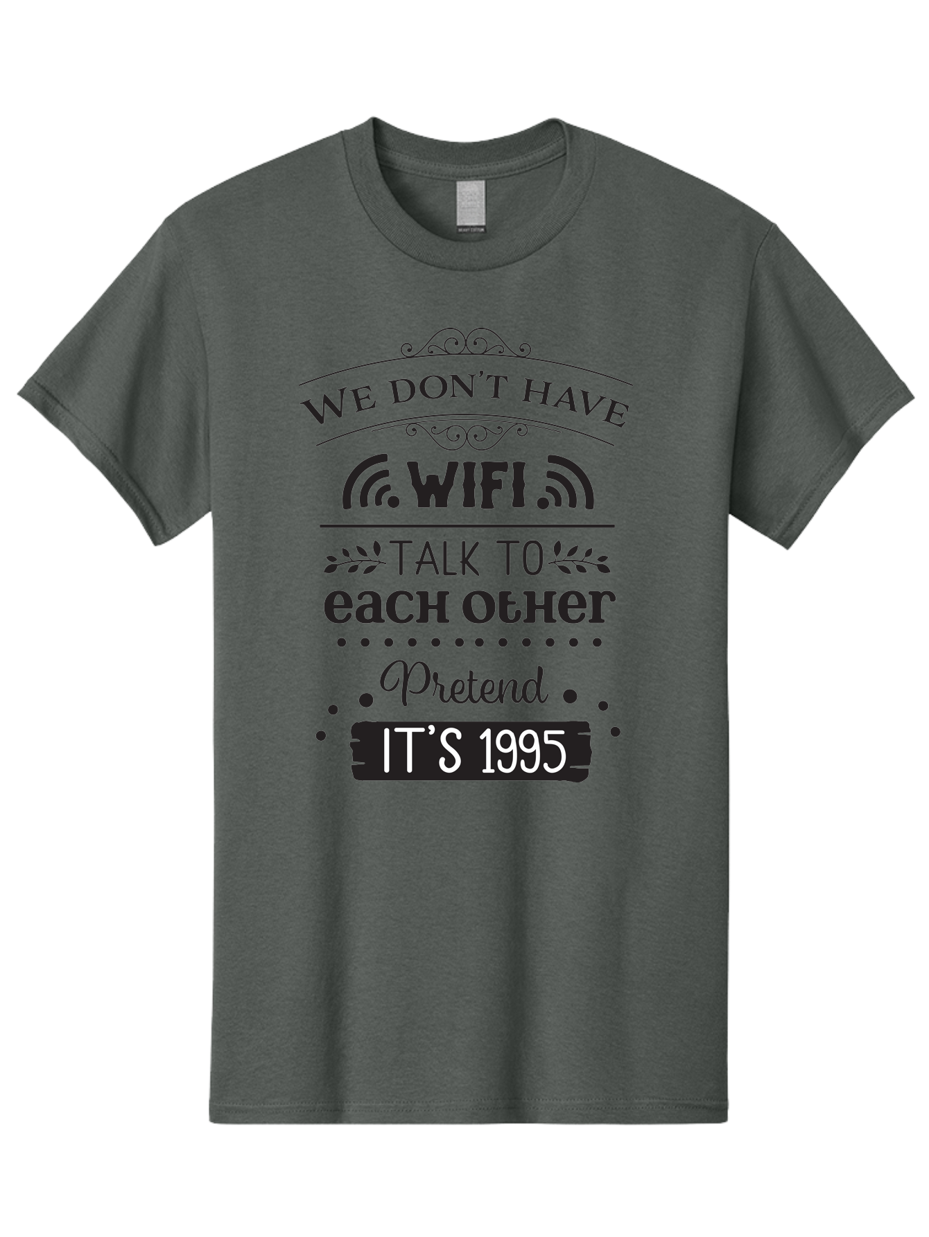 We-Don-T-Have-Wifi-Talk-To-Each-Other-Pretend-It-S-1995 Men'S Graphic Tee, 100% Cotton, Comfortable Casual Summer Wear, Machine Washable, Funny Quote, Wi-Fi Humor, Nostalgic 90S, Retro Vibe, Witty Saying, Tech-Free, Conversation Starter, Aad291