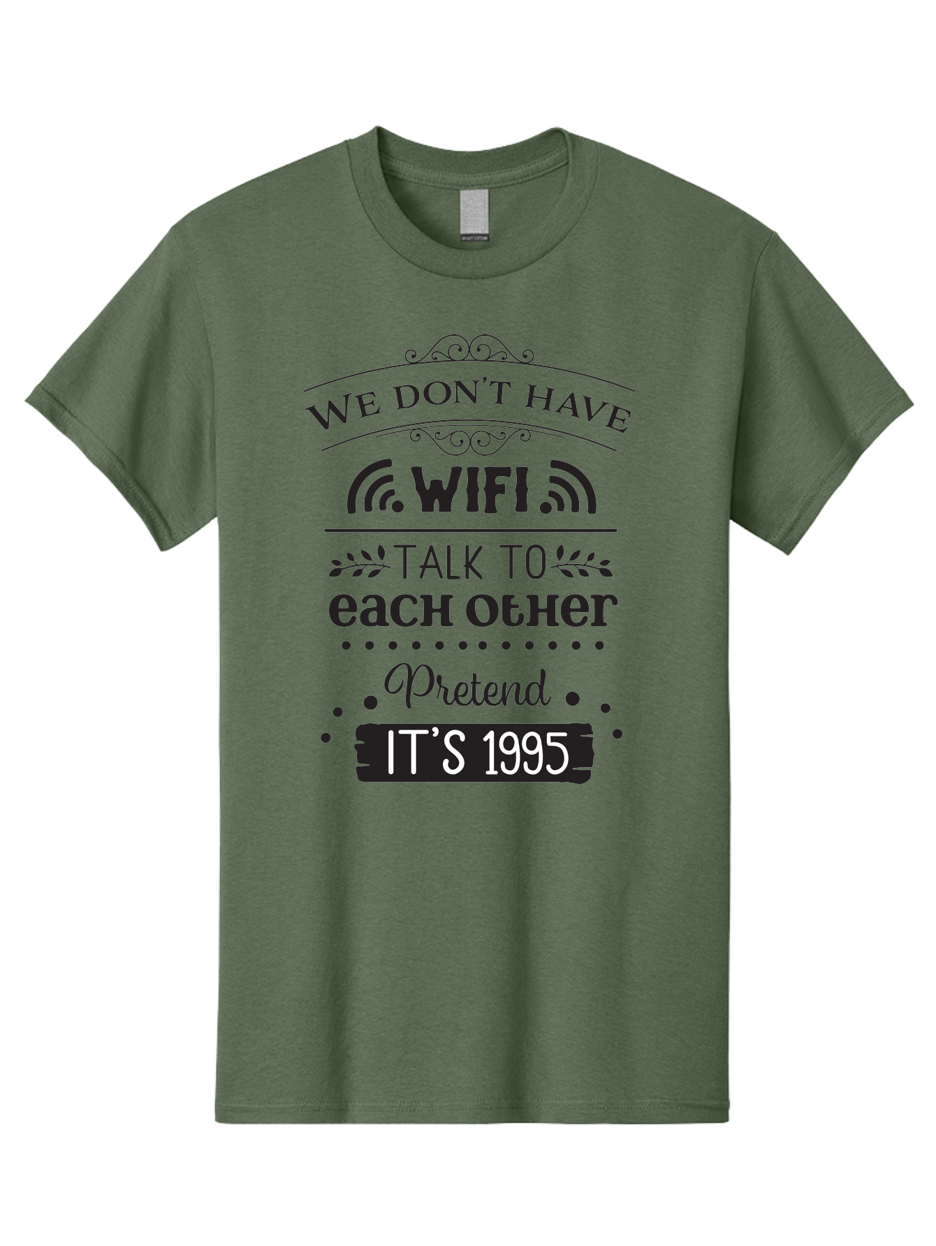 We-Don-T-Have-Wifi-Talk-To-Each-Other-Pretend-It-S-1995 Men'S Graphic Tee, 100% Cotton, Comfortable Casual Summer Wear, Machine Washable, Funny Quote, Wi-Fi Humor, Nostalgic 90S, Retro Vibe, Witty Saying, Tech-Free, Conversation Starter, Aad291