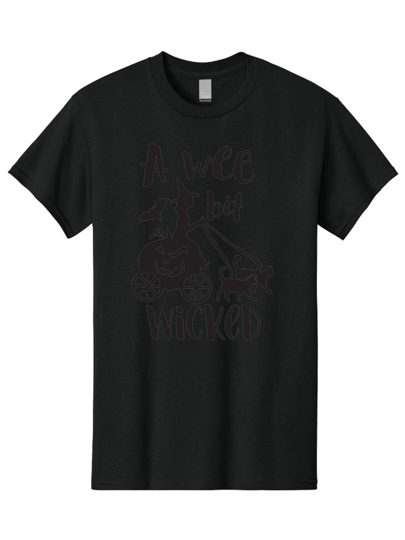 Wee-Bit-Wicked Men'S Graphic Tee, 100% Cotton, Comfortable Casual Summer Wear, Machine Washable, Witch Riding Pumpkin Cart, Black Cats, Bats, Halloween Silhouette, Spooky Scene, Halloween Decorations, Witchy Vibes, Jack-O-Lantern, Aad293