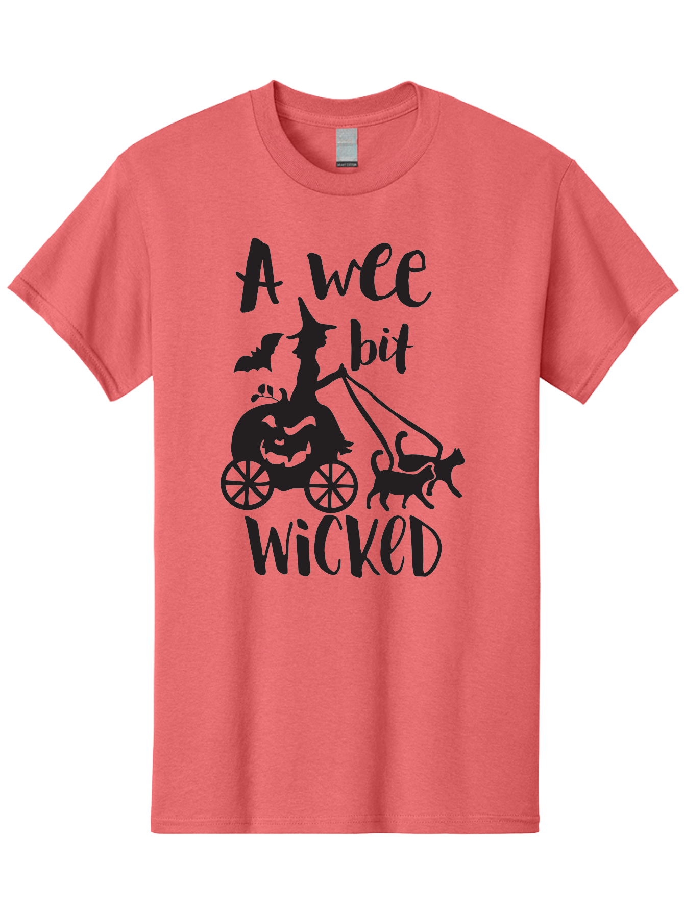 Wee-Bit-Wicked Men'S Graphic Tee, 100% Cotton, Comfortable Casual Summer Wear, Machine Washable, Witch Riding Pumpkin Cart, Black Cats, Bats, Halloween Silhouette, Spooky Scene, Halloween Decorations, Witchy Vibes, Jack-O-Lantern, Aad293