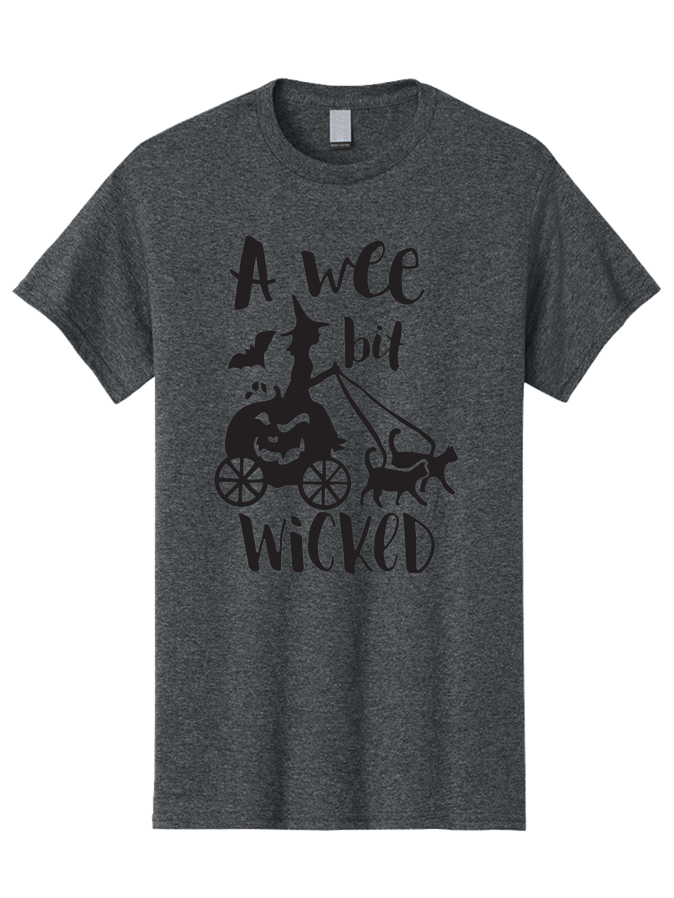 Wee-Bit-Wicked Men'S Graphic Tee, 100% Cotton, Comfortable Casual Summer Wear, Machine Washable, Witch Riding Pumpkin Cart, Black Cats, Bats, Halloween Silhouette, Spooky Scene, Halloween Decorations, Witchy Vibes, Jack-O-Lantern, Aad293