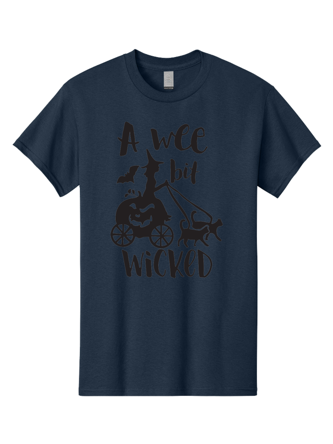 Wee-Bit-Wicked Men'S Graphic Tee, 100% Cotton, Comfortable Casual Summer Wear, Machine Washable, Witch Riding Pumpkin Cart, Black Cats, Bats, Halloween Silhouette, Spooky Scene, Halloween Decorations, Witchy Vibes, Jack-O-Lantern, Aad293