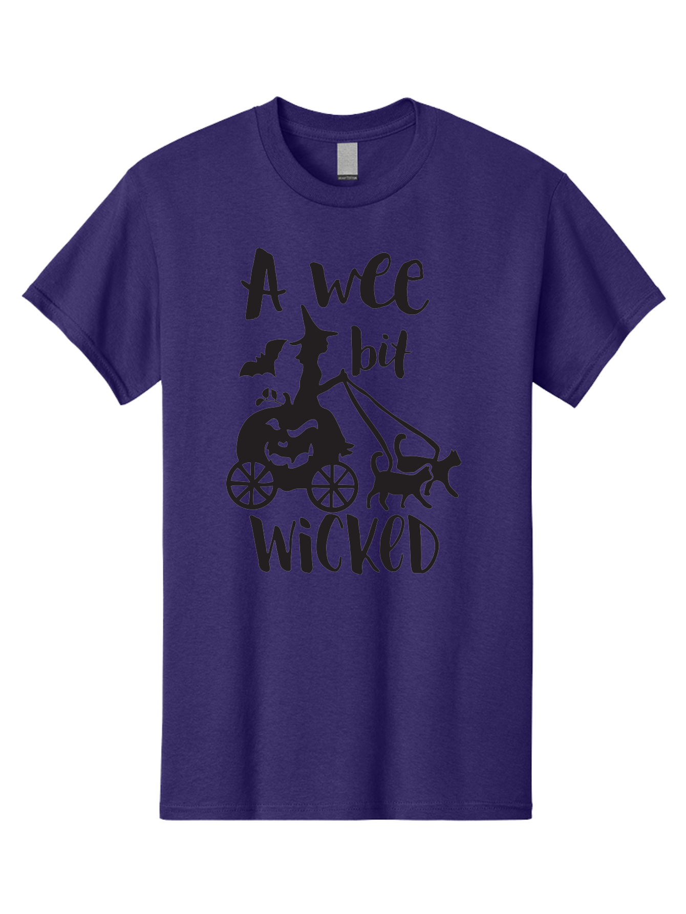 Wee-Bit-Wicked Men'S Graphic Tee, 100% Cotton, Comfortable Casual Summer Wear, Machine Washable, Witch Riding Pumpkin Cart, Black Cats, Bats, Halloween Silhouette, Spooky Scene, Halloween Decorations, Witchy Vibes, Jack-O-Lantern, Aad293