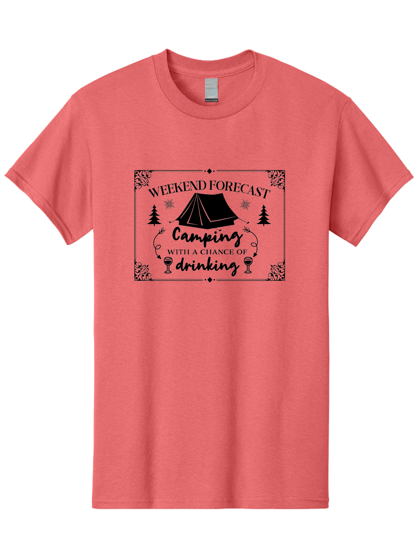 Weekend-Forecast Men'S Graphic Tee, 100% Cotton, Comfortable Casual Summer Wear, Machine Washable, Camping Trip, Weekend Getaway, Outdoor Adventure, Wine Glasses, Forest Scenery, Camping Tent, Stars, Nature Escape, Relaxation, Fun Times Aad295