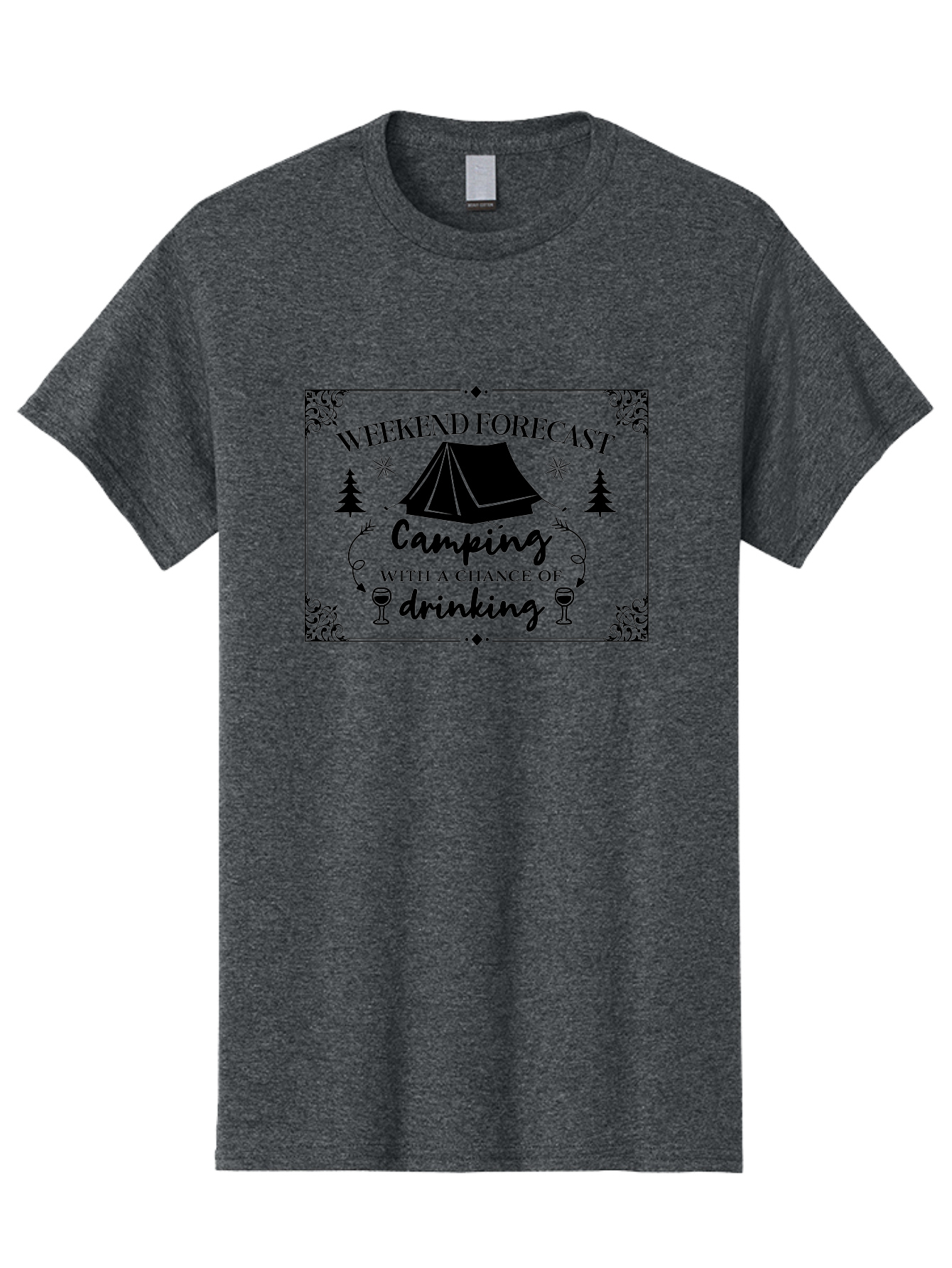 Weekend-Forecast Men'S Graphic Tee, 100% Cotton, Comfortable Casual Summer Wear, Machine Washable, Camping Trip, Weekend Getaway, Outdoor Adventure, Wine Glasses, Forest Scenery, Camping Tent, Stars, Nature Escape, Relaxation, Fun Times Aad295