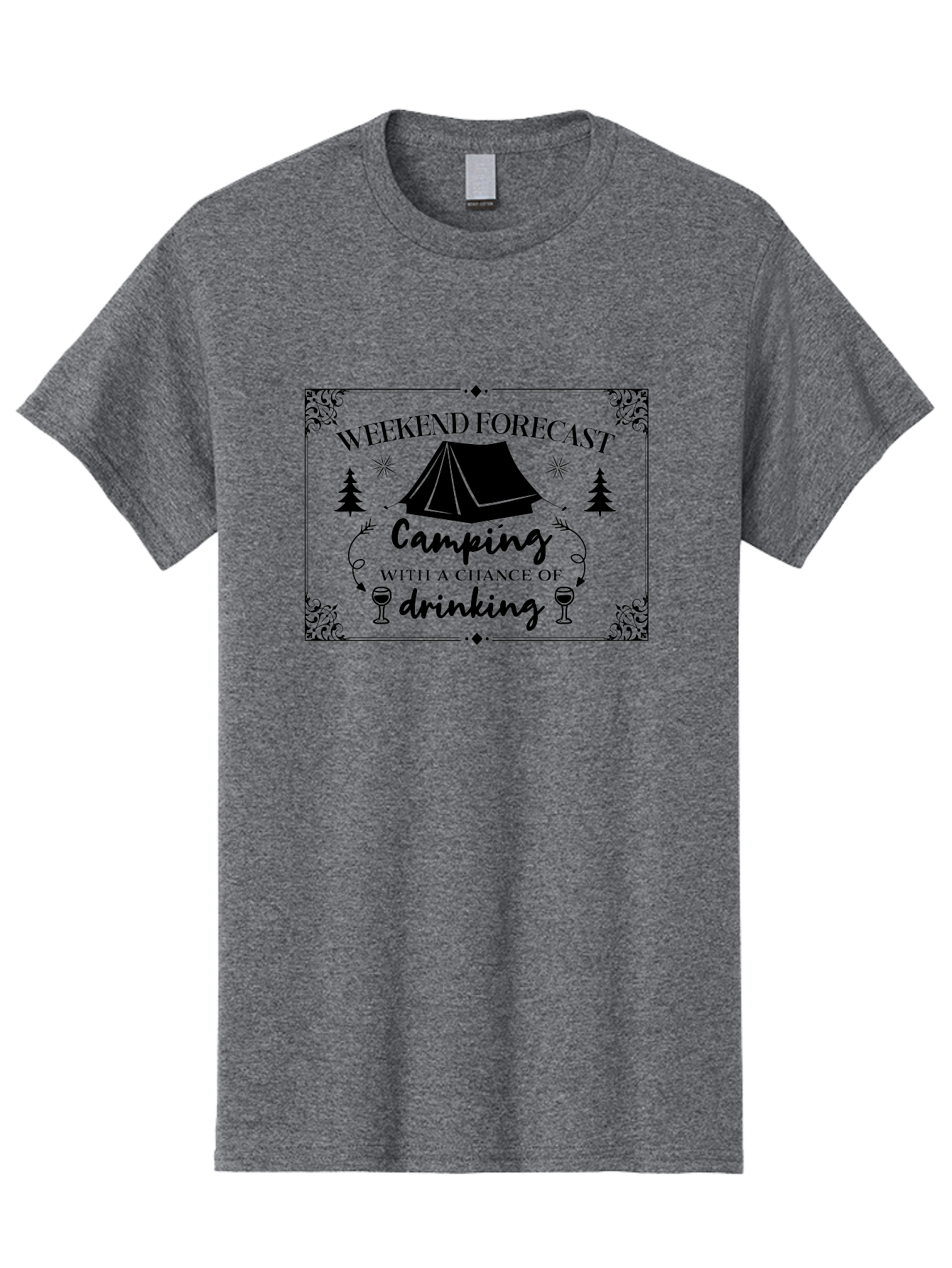 Weekend-Forecast Men'S Graphic Tee, 100% Cotton, Comfortable Casual Summer Wear, Machine Washable, Camping Trip, Weekend Getaway, Outdoor Adventure, Wine Glasses, Forest Scenery, Camping Tent, Stars, Nature Escape, Relaxation, Fun Times Aad295