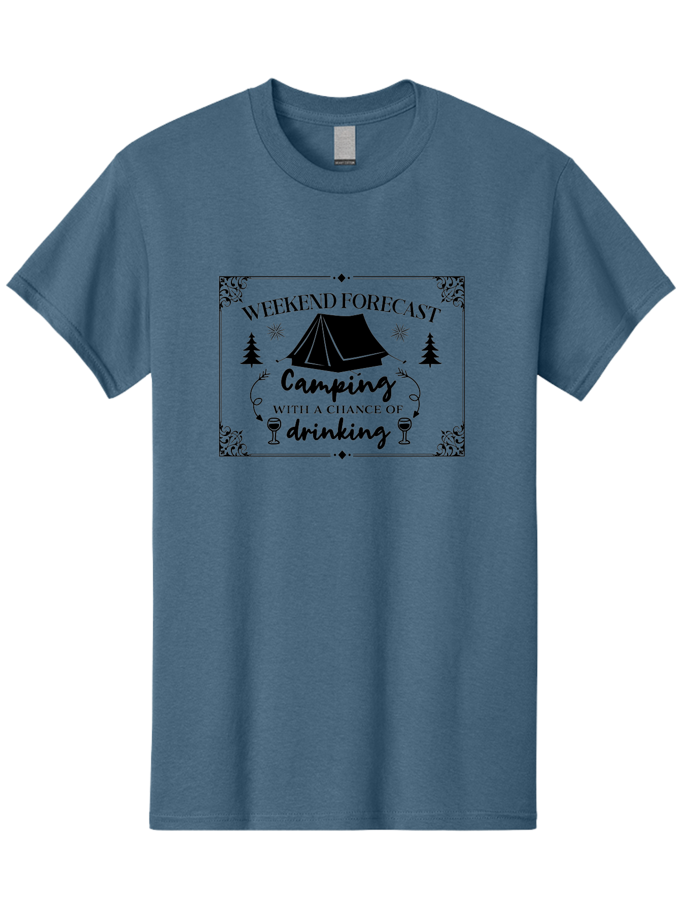 Weekend-Forecast Men'S Graphic Tee, 100% Cotton, Comfortable Casual Summer Wear, Machine Washable, Camping Trip, Weekend Getaway, Outdoor Adventure, Wine Glasses, Forest Scenery, Camping Tent, Stars, Nature Escape, Relaxation, Fun Times Aad295
