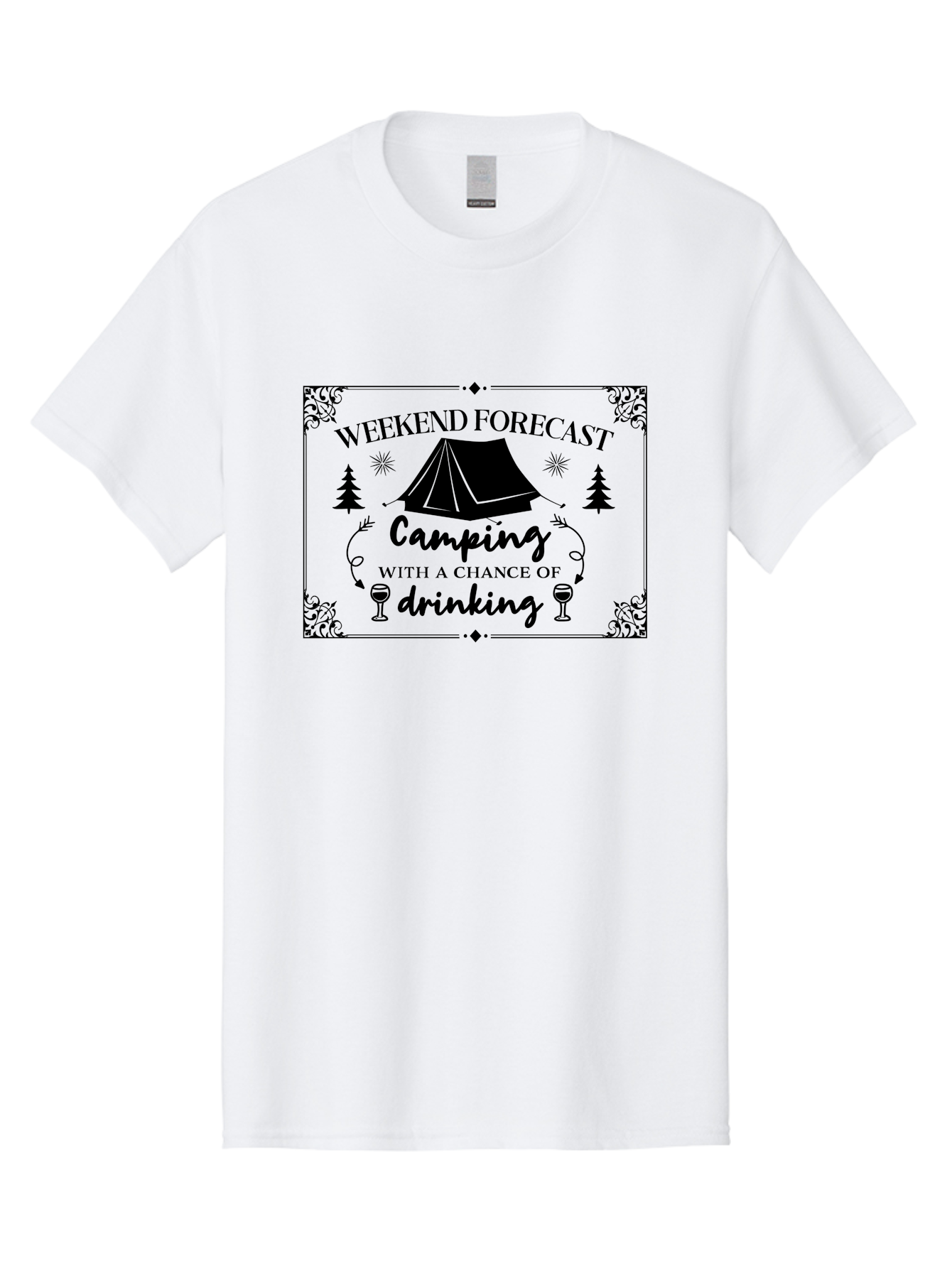 Weekend-Forecast Men'S Graphic Tee, 100% Cotton, Comfortable Casual Summer Wear, Machine Washable, Camping Trip, Weekend Getaway, Outdoor Adventure, Wine Glasses, Forest Scenery, Camping Tent, Stars, Nature Escape, Relaxation, Fun Times Aad295