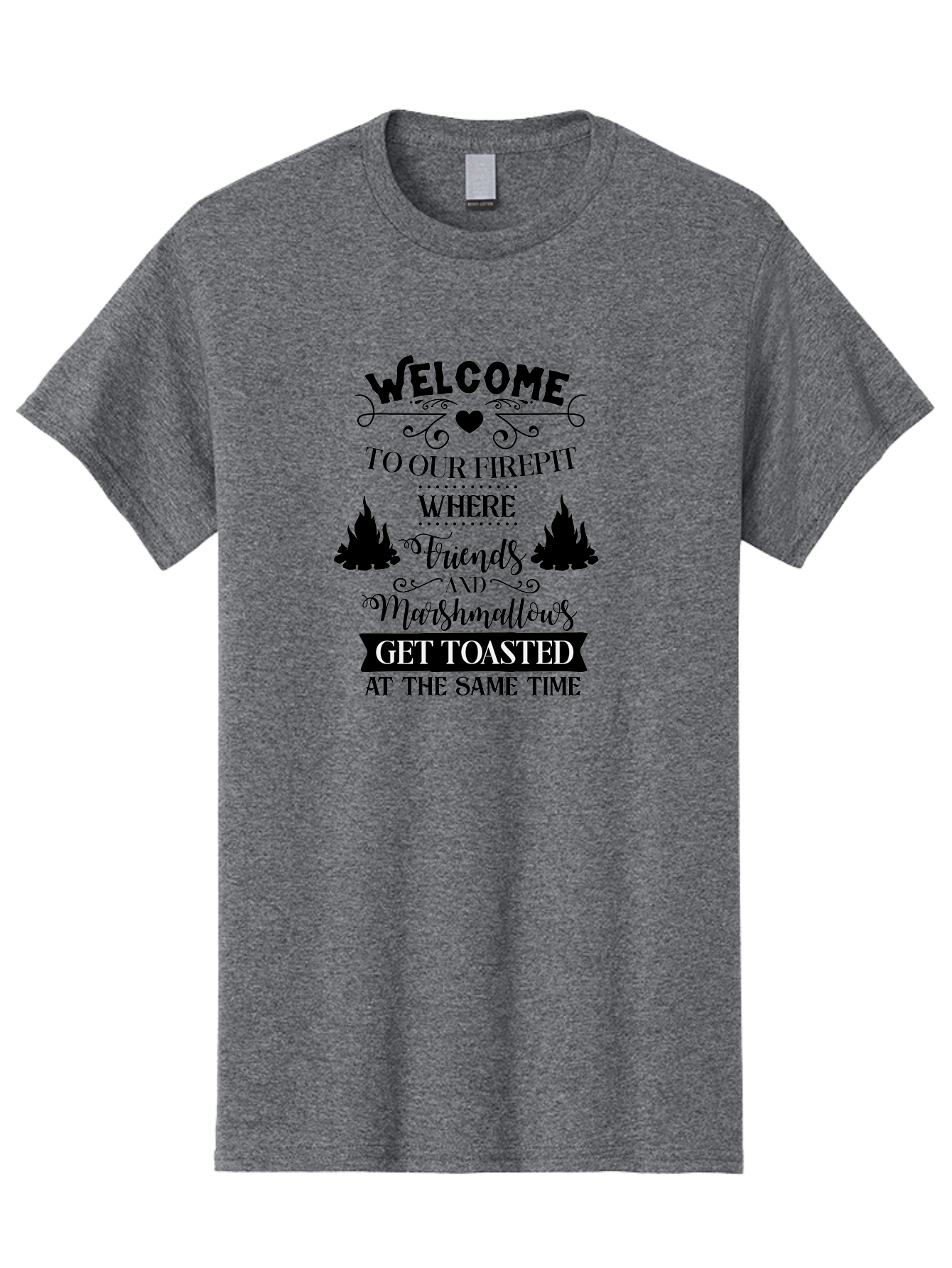Welcome-To-Our-Firepit Men'S Graphic Tee, 100% Cotton, Comfortable Casual Summer Wear, Machine Washable, Camping Quotes, Friendship Quotes, Marshmallow Toasting, Campfire Quotes, Outdoor Fun, Friendship And Marshmallows, Toasted Treats, Aad296