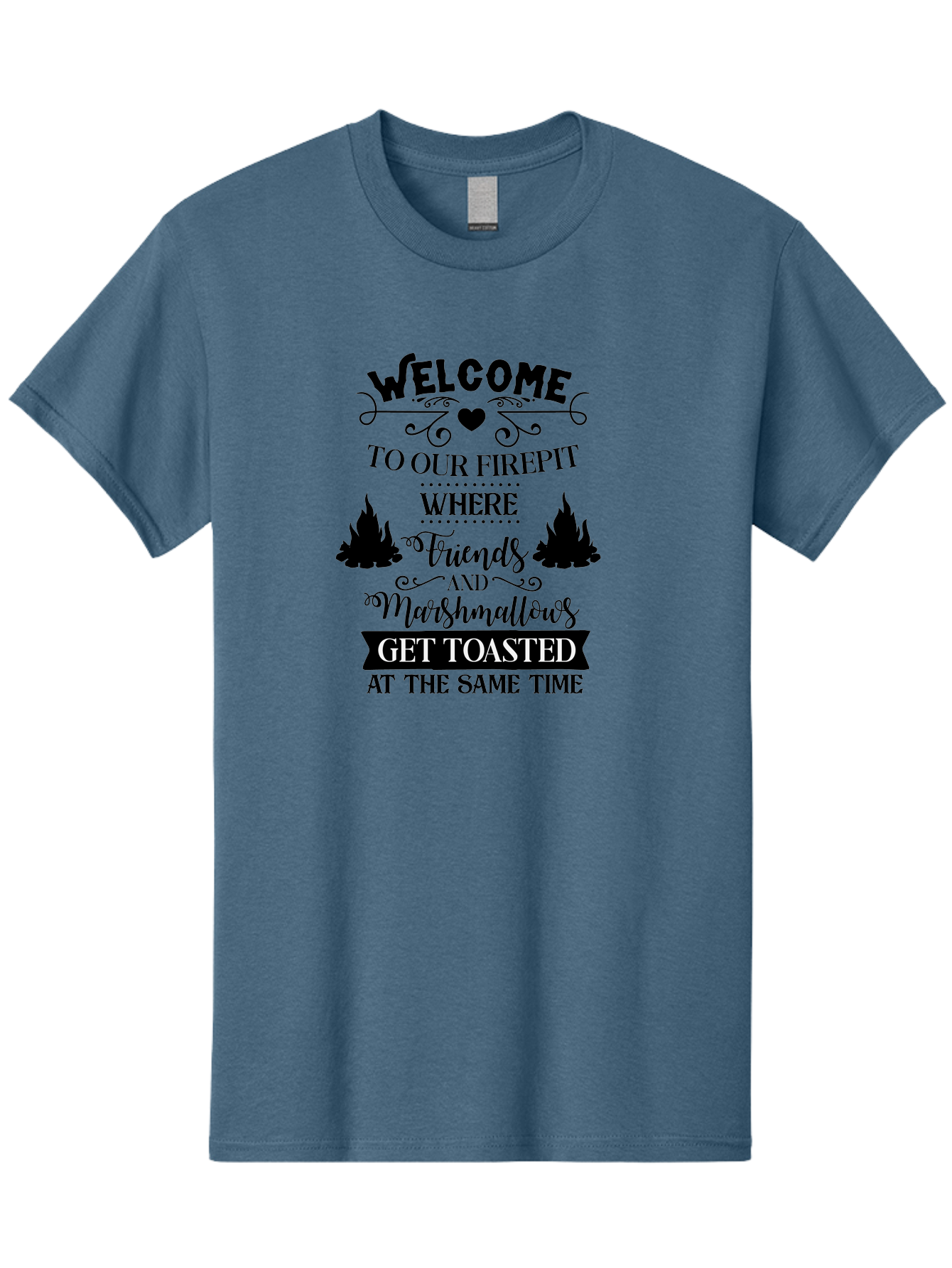 Welcome-To-Our-Firepit Men'S Graphic Tee, 100% Cotton, Comfortable Casual Summer Wear, Machine Washable, Camping Quotes, Friendship Quotes, Marshmallow Toasting, Campfire Quotes, Outdoor Fun, Friendship And Marshmallows, Toasted Treats, Aad296