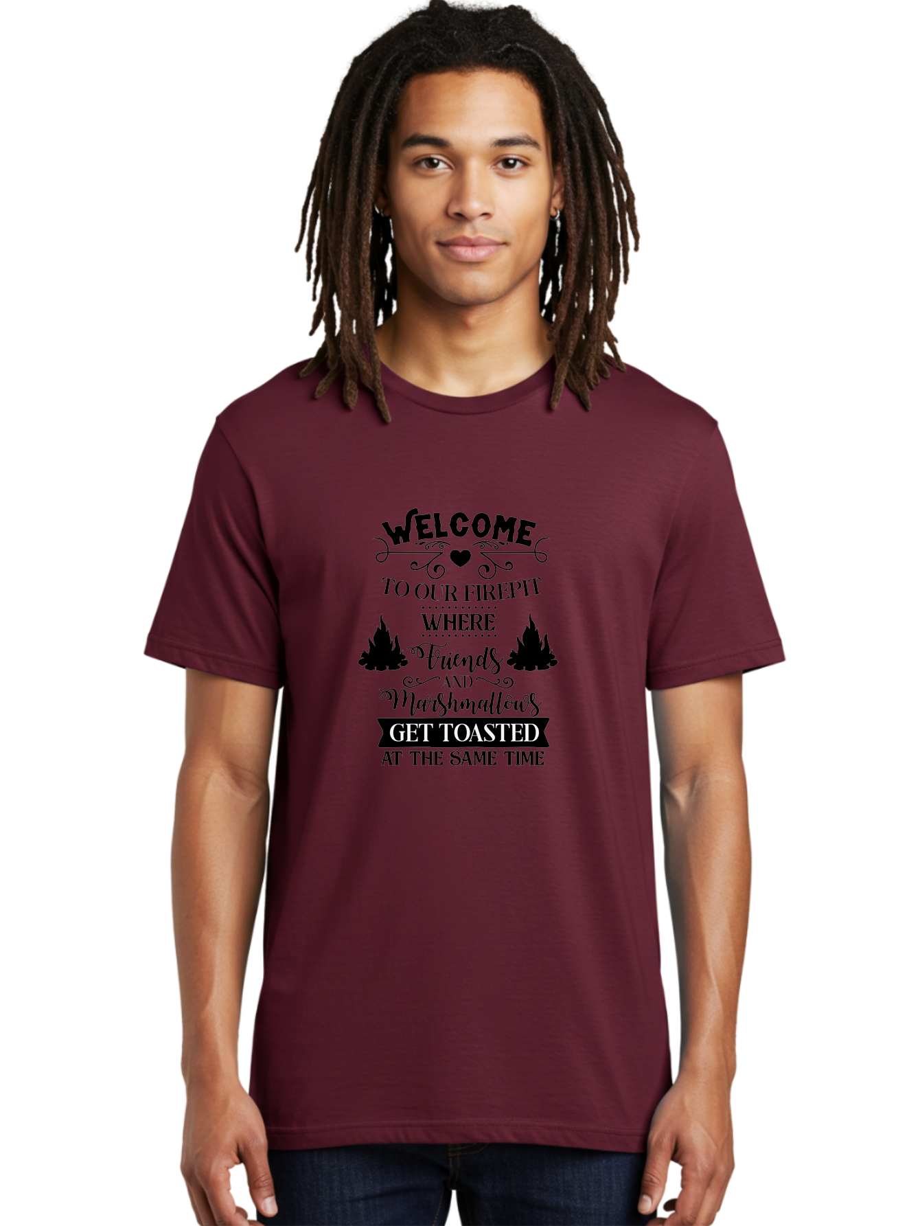 Welcome-To-Our-Firepit Men'S Graphic Tee, 100% Cotton, Comfortable Casual Summer Wear, Machine Washable, Camping Quotes, Friendship Quotes, Marshmallow Toasting, Campfire Quotes, Outdoor Fun, Friendship And Marshmallows, Toasted Treats, Aad296