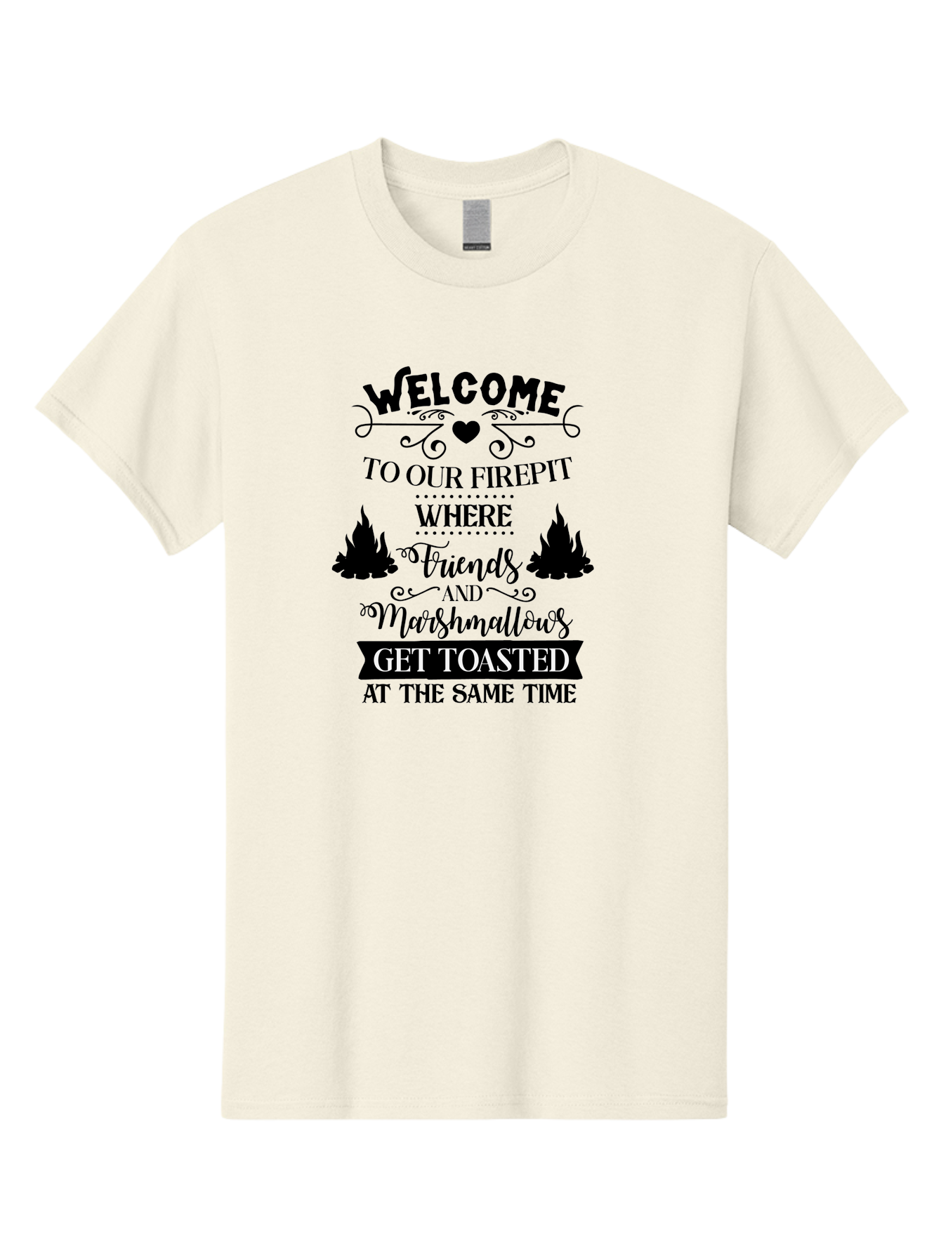 Welcome-To-Our-Firepit Men'S Graphic Tee, 100% Cotton, Comfortable Casual Summer Wear, Machine Washable, Camping Quotes, Friendship Quotes, Marshmallow Toasting, Campfire Quotes, Outdoor Fun, Friendship And Marshmallows, Toasted Treats, Aad296