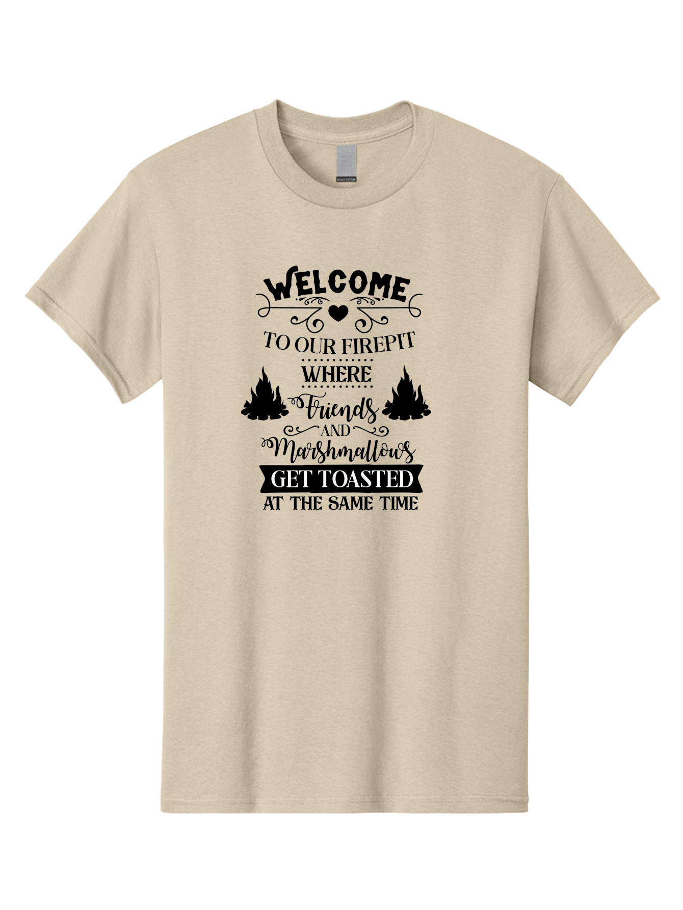 Welcome-To-Our-Firepit Men'S Graphic Tee, 100% Cotton, Comfortable Casual Summer Wear, Machine Washable, Camping Quotes, Friendship Quotes, Marshmallow Toasting, Campfire Quotes, Outdoor Fun, Friendship And Marshmallows, Toasted Treats, Aad296