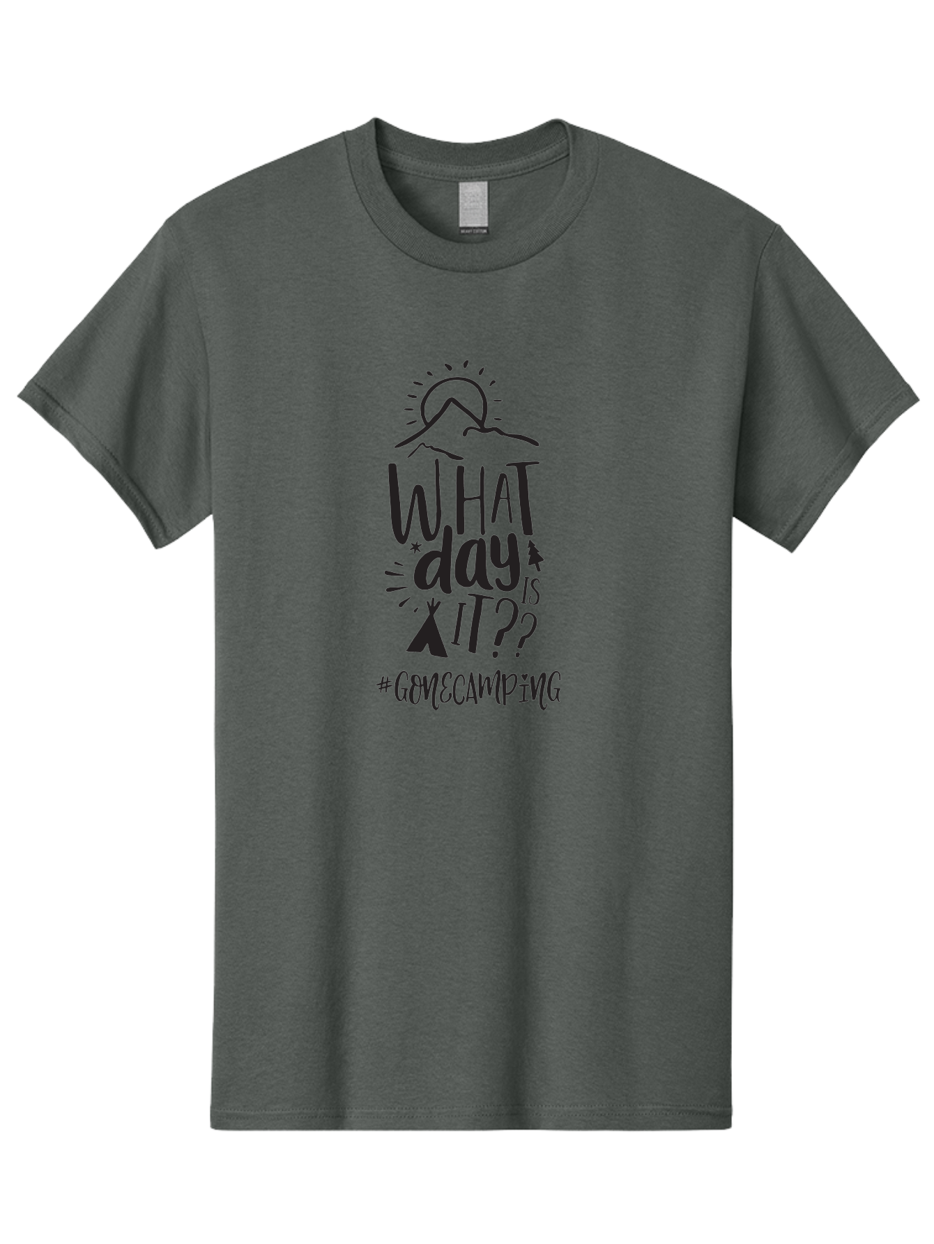 What-Day-Is-It-Gomecamping Men'S Graphic Tee, 100% Cotton, Comfortable Casual Summer Wear, Machine Washable, Camping Trip, Outdoor Adventure, Nature Escape, Teepee, Mountains, Sun, Stars, Hashtag Gomecamping, Camping Life, Weekend Getaway Aad297