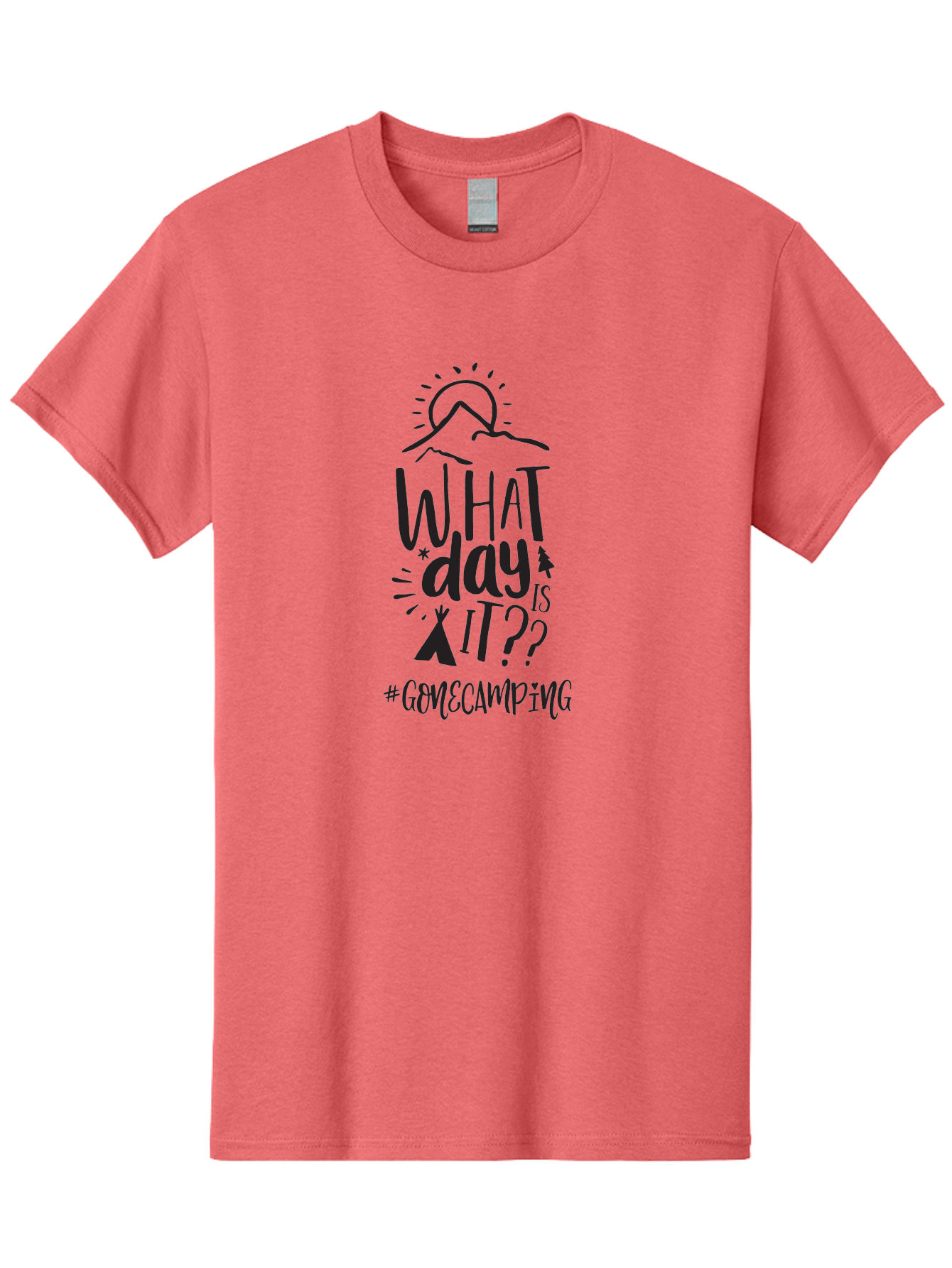 What-Day-Is-It-Gomecamping Men'S Graphic Tee, 100% Cotton, Comfortable Casual Summer Wear, Machine Washable, Camping Trip, Outdoor Adventure, Nature Escape, Teepee, Mountains, Sun, Stars, Hashtag Gomecamping, Camping Life, Weekend Getaway Aad297