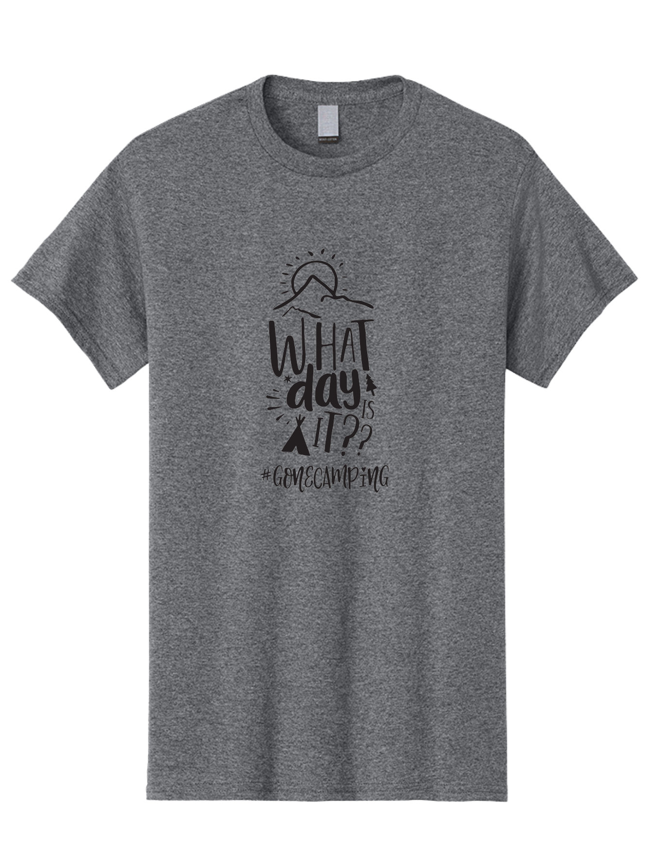What-Day-Is-It-Gomecamping Men'S Graphic Tee, 100% Cotton, Comfortable Casual Summer Wear, Machine Washable, Camping Trip, Outdoor Adventure, Nature Escape, Teepee, Mountains, Sun, Stars, Hashtag Gomecamping, Camping Life, Weekend Getaway Aad297