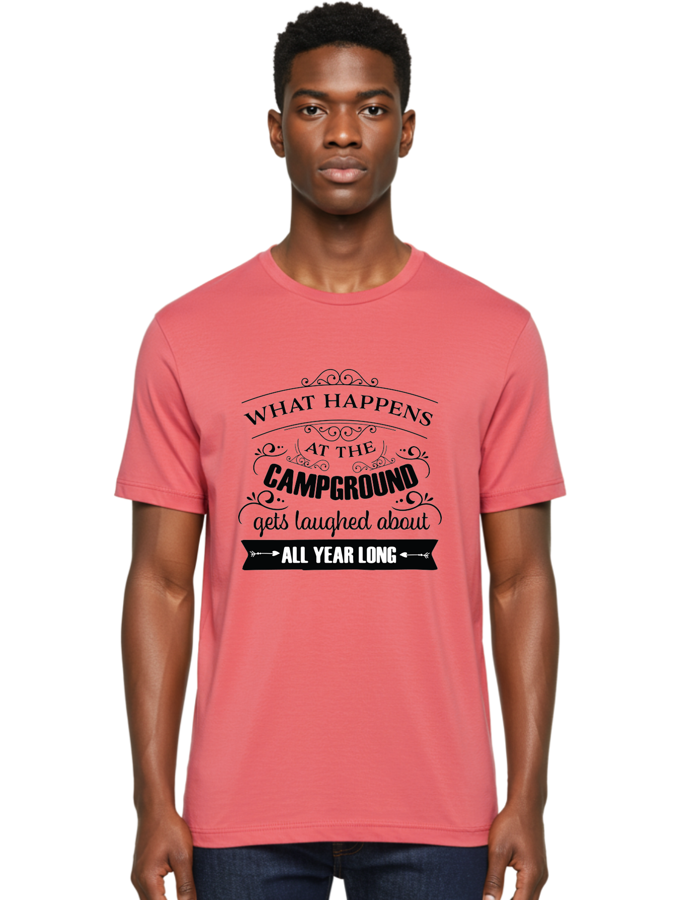 What-Happens-At-The-Campground Men'S Graphic Tee, 100% Cotton, Comfortable Casual Summer Wear, Machine Washable, Camping Funny, Humor Quotes, Outdoorsy Vibe, Camping Adventures, Outdoor Humor, Funny Sayings About Camping, Camping Jokes, Aad298