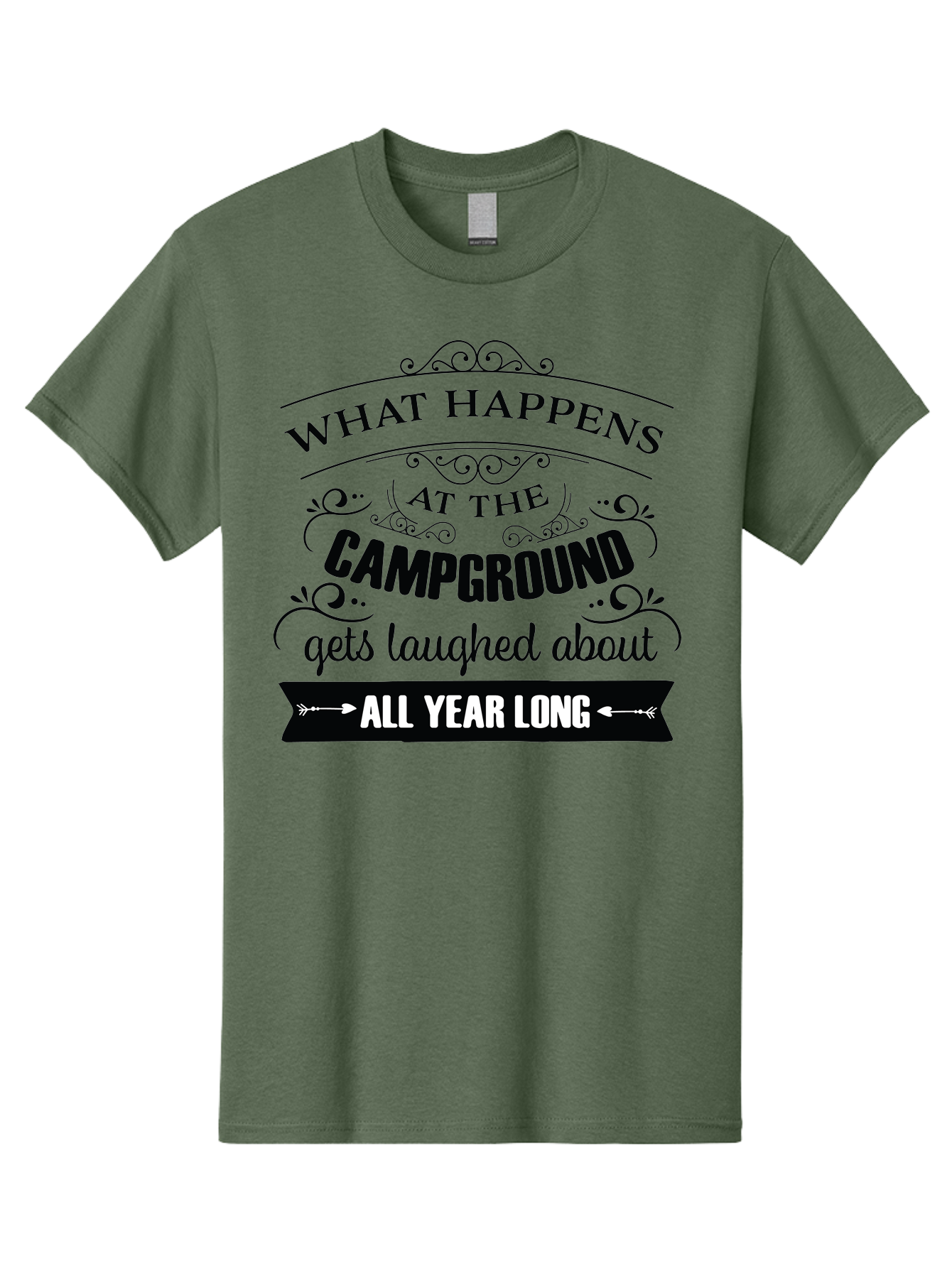 What-Happens-At-The-Campground Men'S Graphic Tee, 100% Cotton, Comfortable Casual Summer Wear, Machine Washable, Camping Funny, Humor Quotes, Outdoorsy Vibe, Camping Adventures, Outdoor Humor, Funny Sayings About Camping, Camping Jokes, Aad298