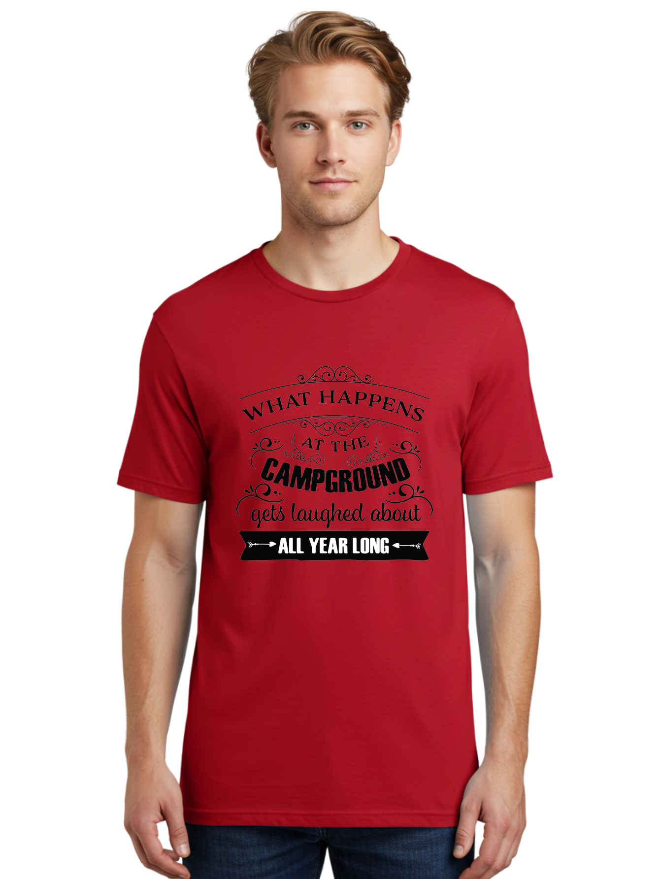 What-Happens-At-The-Campground Men'S Graphic Tee, 100% Cotton, Comfortable Casual Summer Wear, Machine Washable, Camping Funny, Humor Quotes, Outdoorsy Vibe, Camping Adventures, Outdoor Humor, Funny Sayings About Camping, Camping Jokes, Aad298