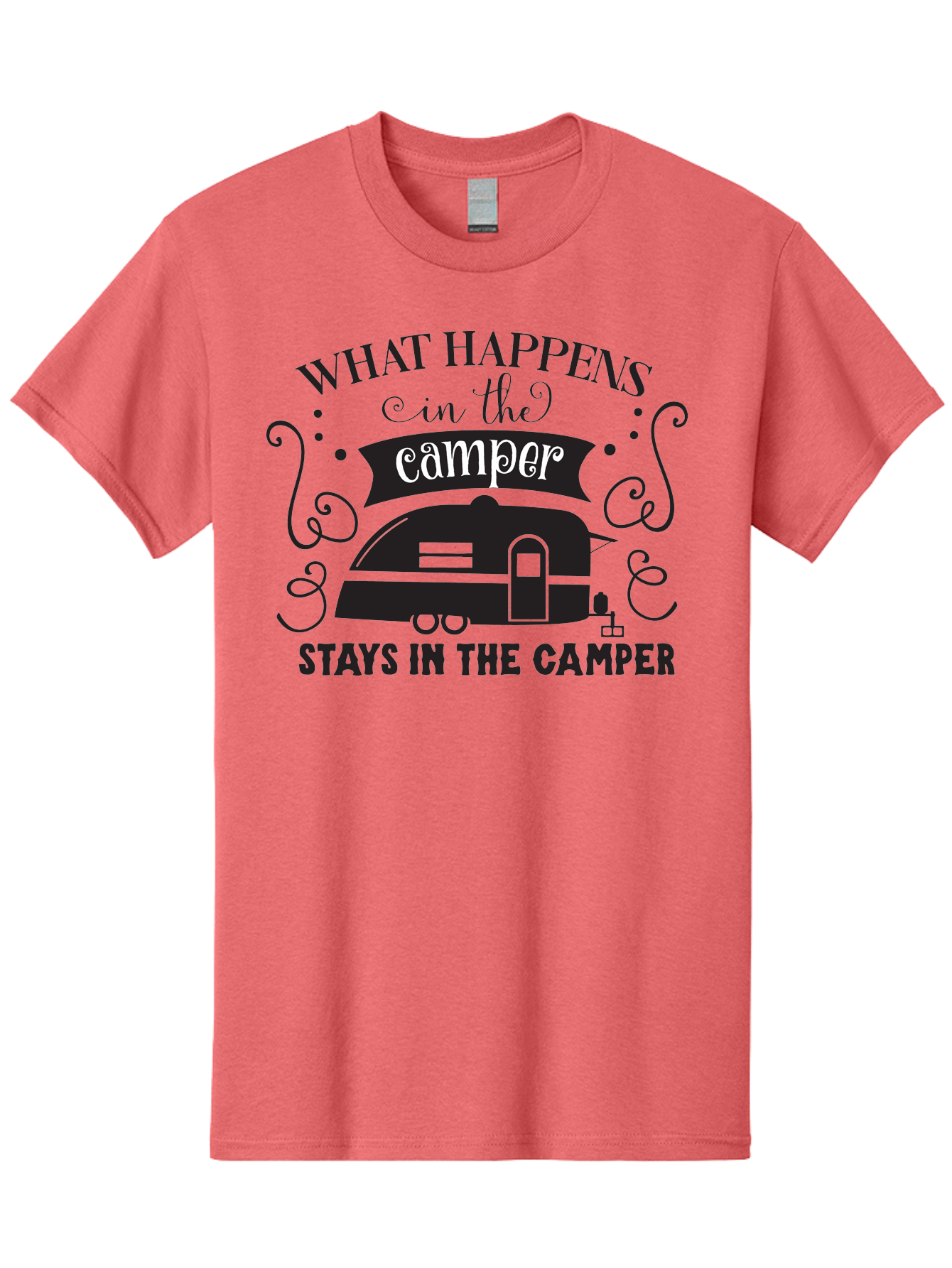 What-Happens-In-The-Camper Men'S Graphic Tee, 100% Cotton, Comfortable Casual Summer Wear, Machine Washable, Camper Trailer, Travel Trailer, Camping Humor, Funny Camping Quotes, Glamping, Outdoor Adventure, Camping Life, Rv Living, Aad299