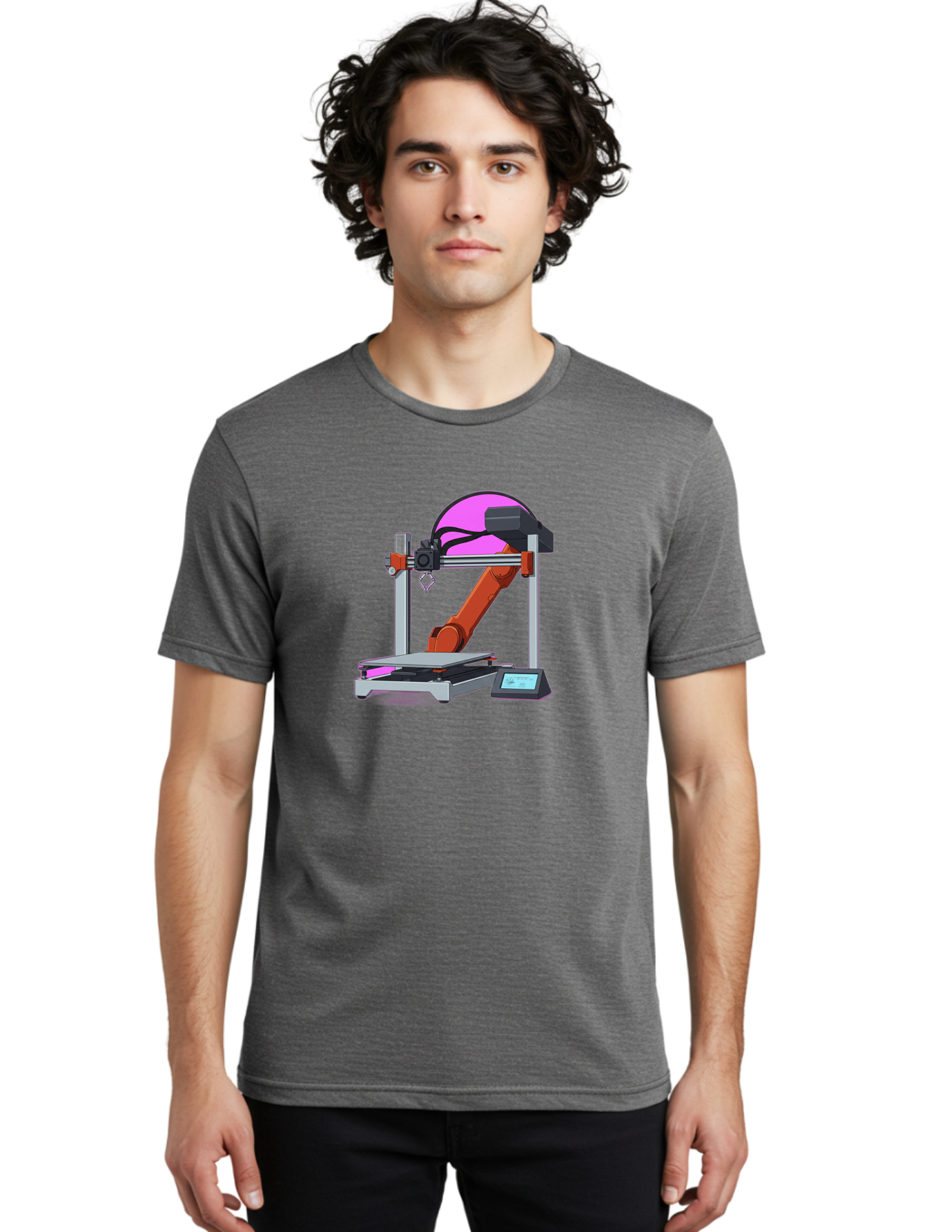 3D-Printer-1 Men'S Graphic Tee, 100% Cotton, Comfortable Casual Summer Wear, Machine Washable, Industrial Robotic Arm, 3D Printing Technology, Additive Manufacturing, Precision Engineering, Futuristic Design, Modern Machinery, Baa002