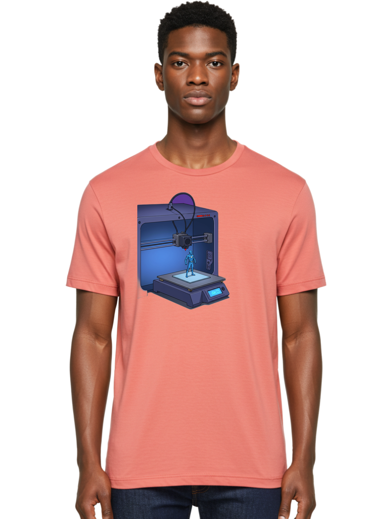3D-Printer-10 Men'S Graphic Tee, 100% Cotton, Comfortable Casual Summer Wear, Machine Washable, 3D Printing Technology, Futuristic Design, Robotic Figure, Precise Manufacturing, Innovative Machinery, Additive Manufacturing, Ako Baa003