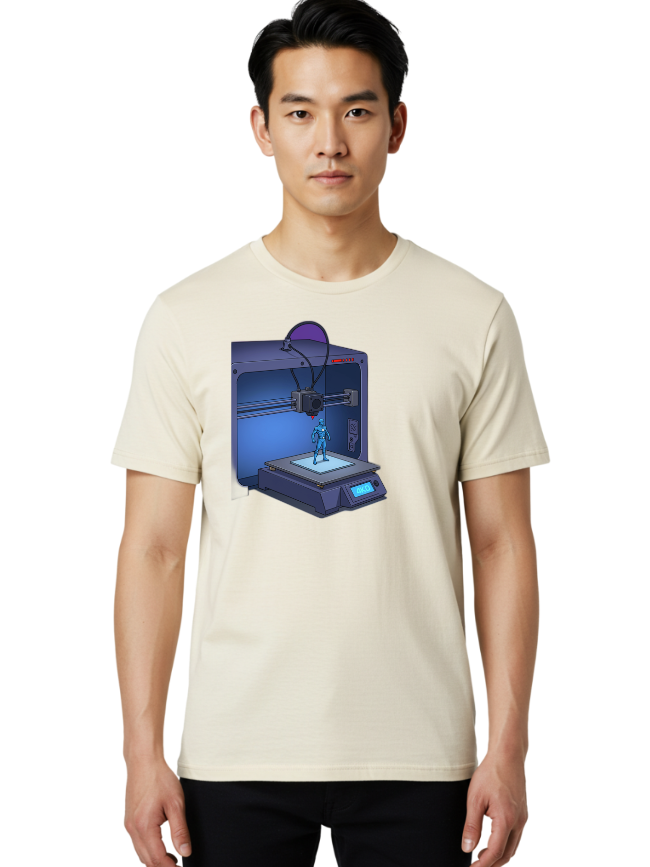 3D-Printer-10 Men'S Graphic Tee, 100% Cotton, Comfortable Casual Summer Wear, Machine Washable, 3D Printing Technology, Futuristic Design, Robotic Figure, Precise Manufacturing, Innovative Machinery, Additive Manufacturing, Ako Baa003