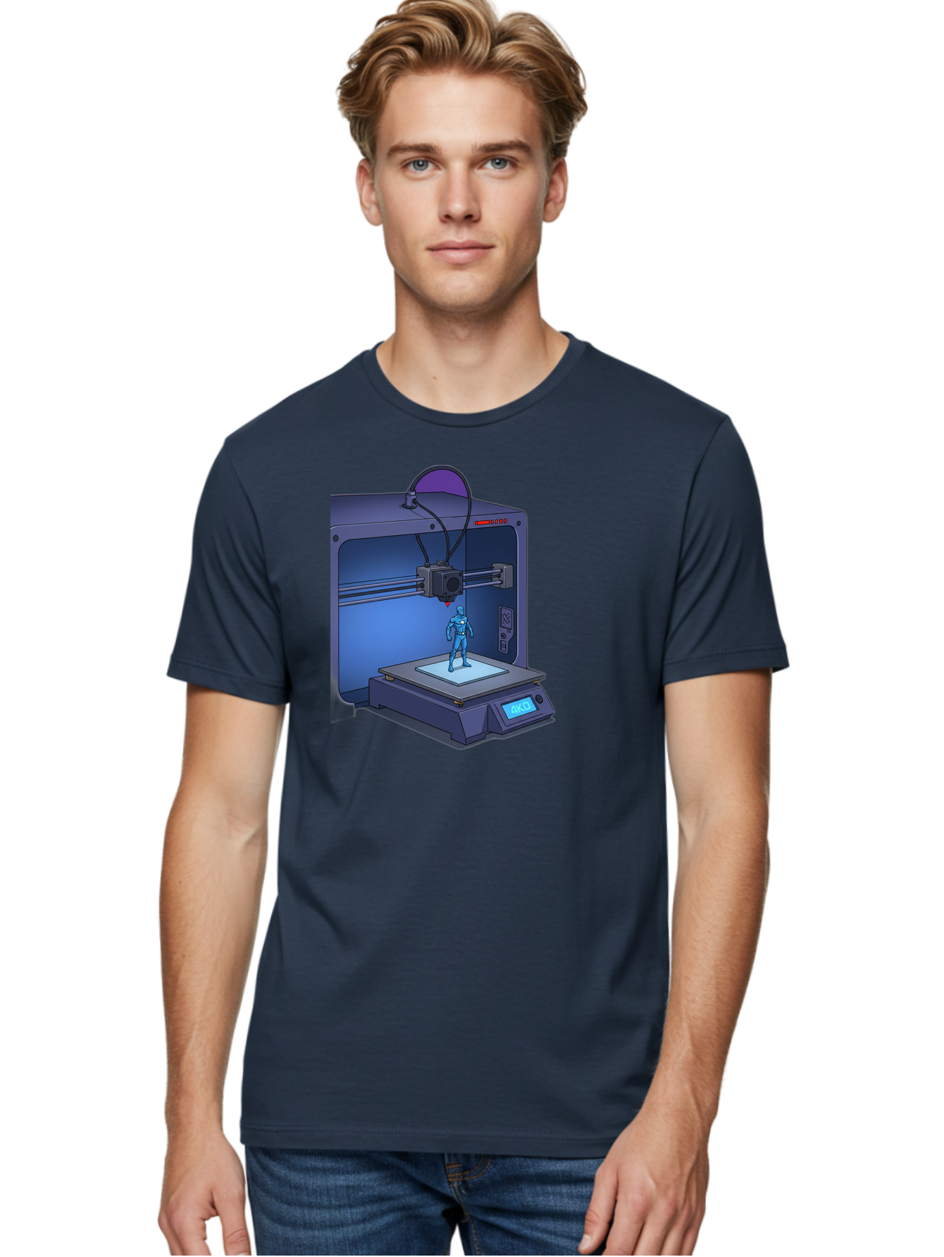 3D-Printer-10 Men'S Graphic Tee, 100% Cotton, Comfortable Casual Summer Wear, Machine Washable, 3D Printing Technology, Futuristic Design, Robotic Figure, Precise Manufacturing, Innovative Machinery, Additive Manufacturing, Ako Baa003