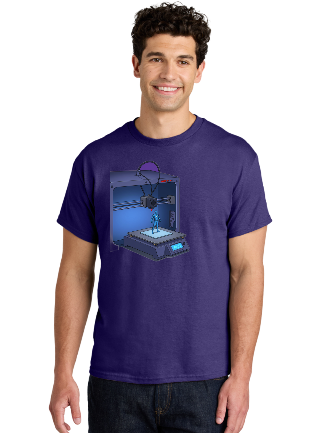 3D-Printer-10 Men'S Graphic Tee, 100% Cotton, Comfortable Casual Summer Wear, Machine Washable, 3D Printing Technology, Futuristic Design, Robotic Figure, Precise Manufacturing, Innovative Machinery, Additive Manufacturing, Ako Baa003