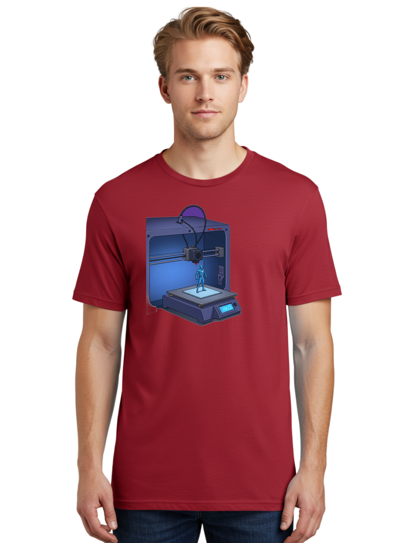 3D-Printer-10 Men'S Graphic Tee, 100% Cotton, Comfortable Casual Summer Wear, Machine Washable, 3D Printing Technology, Futuristic Design, Robotic Figure, Precise Manufacturing, Innovative Machinery, Additive Manufacturing, Ako Baa003