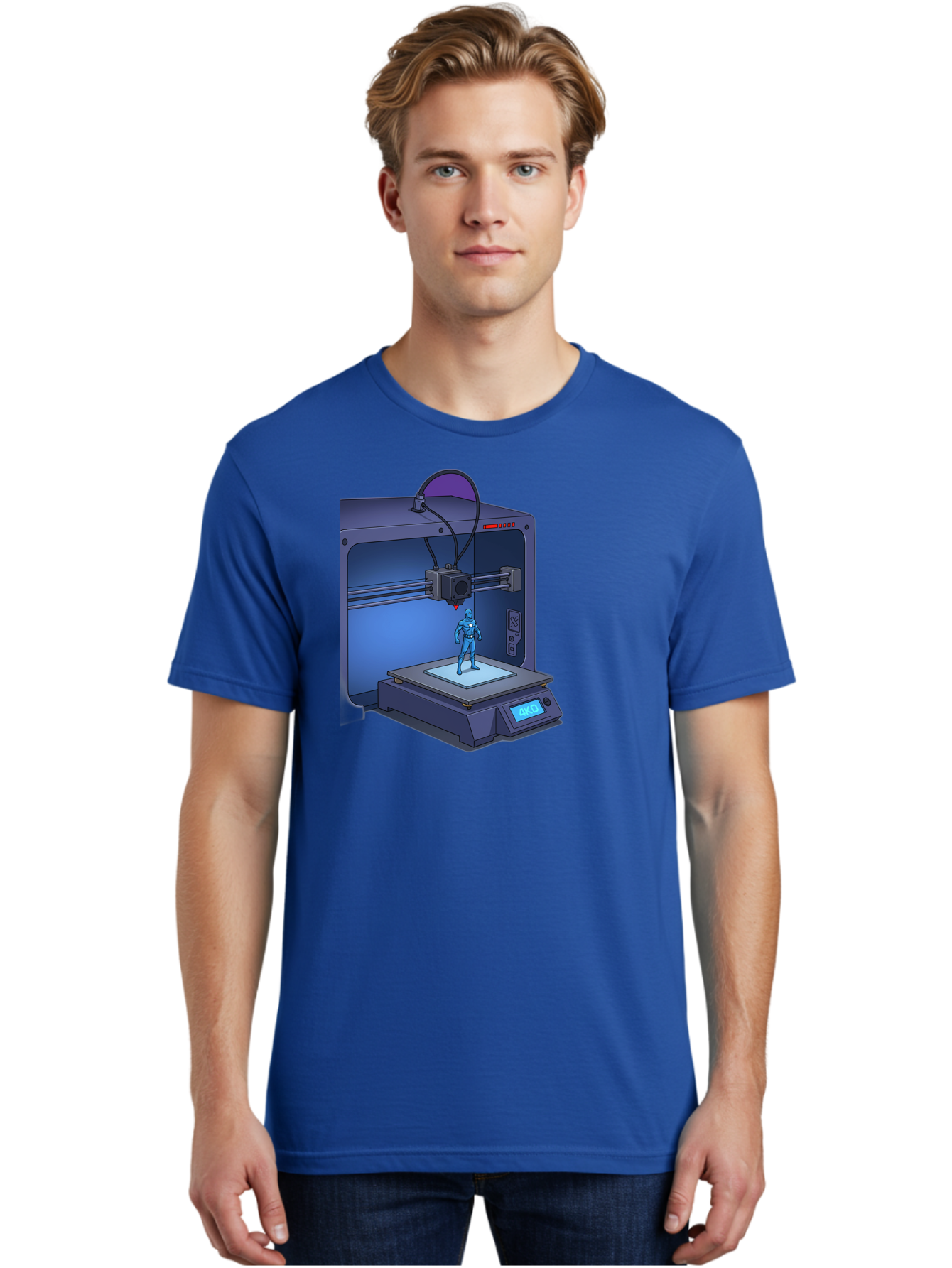3D-Printer-10 Men'S Graphic Tee, 100% Cotton, Comfortable Casual Summer Wear, Machine Washable, 3D Printing Technology, Futuristic Design, Robotic Figure, Precise Manufacturing, Innovative Machinery, Additive Manufacturing, Ako Baa003