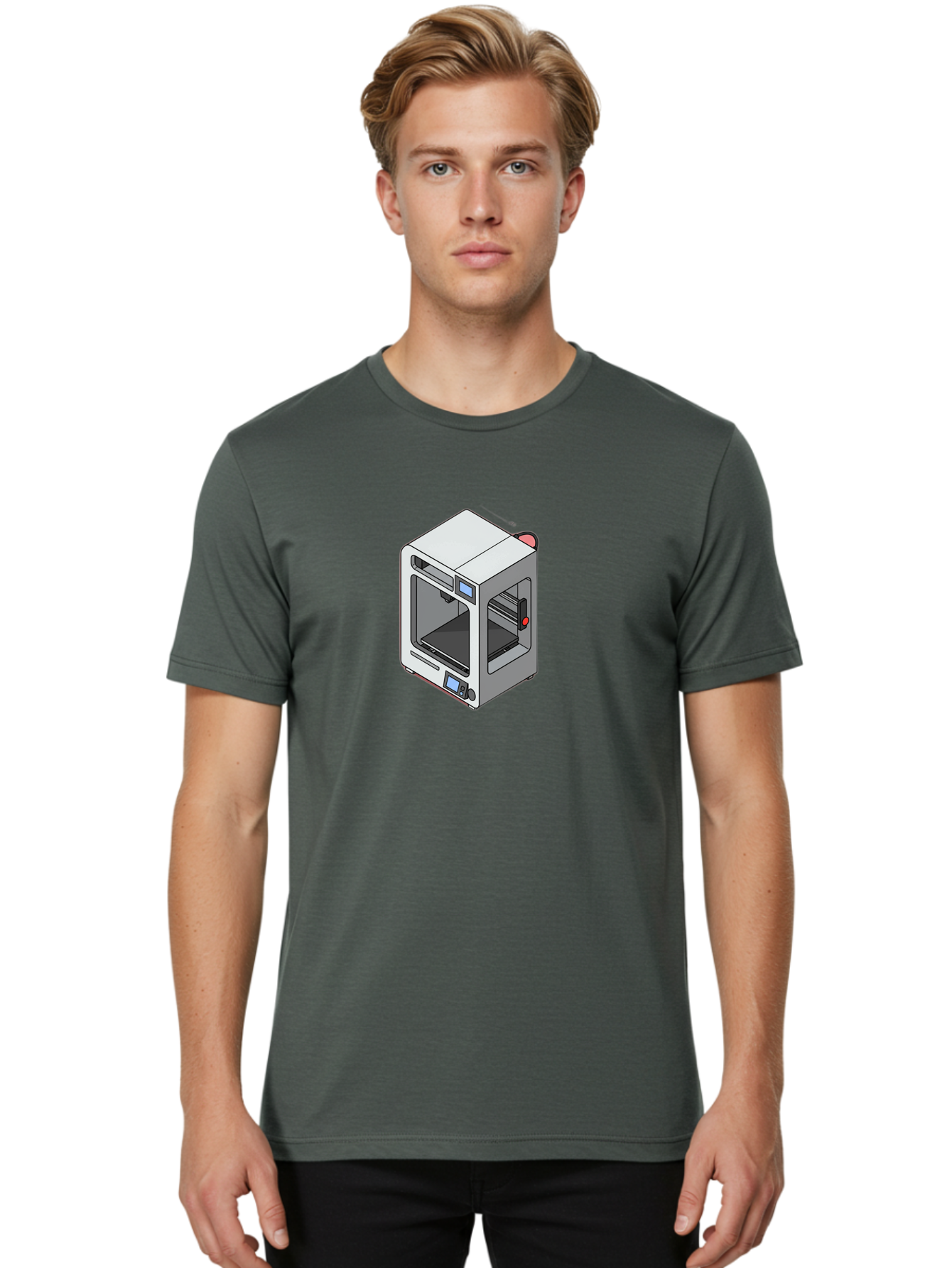 3D-Printer-11 Men'S Graphic Tee, 100% Cotton, Comfortable Casual Summer Wear, Machine Washable, 3D Printing Technology, Additive Manufacturing, Rapid Prototyping, Digital Fabrication, Futuristic Design, Modern Machinery, Precision Engineering, Baa004
