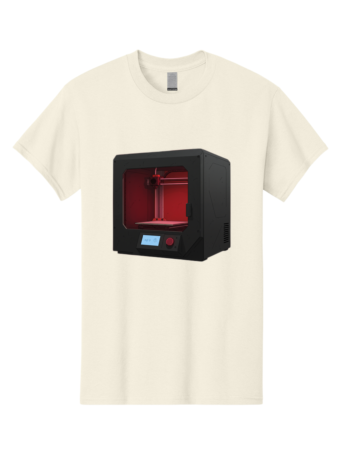 3D-Printer-12 Men'S Graphic Tee, 100% Cotton, Comfortable Casual Summer Wear, Machine Washable, 3D Printing Technology, Additive Manufacturing, Red Lit Interior, Digital Display, Control Panel, Futuristic Design, Precision Engineering, Baa005