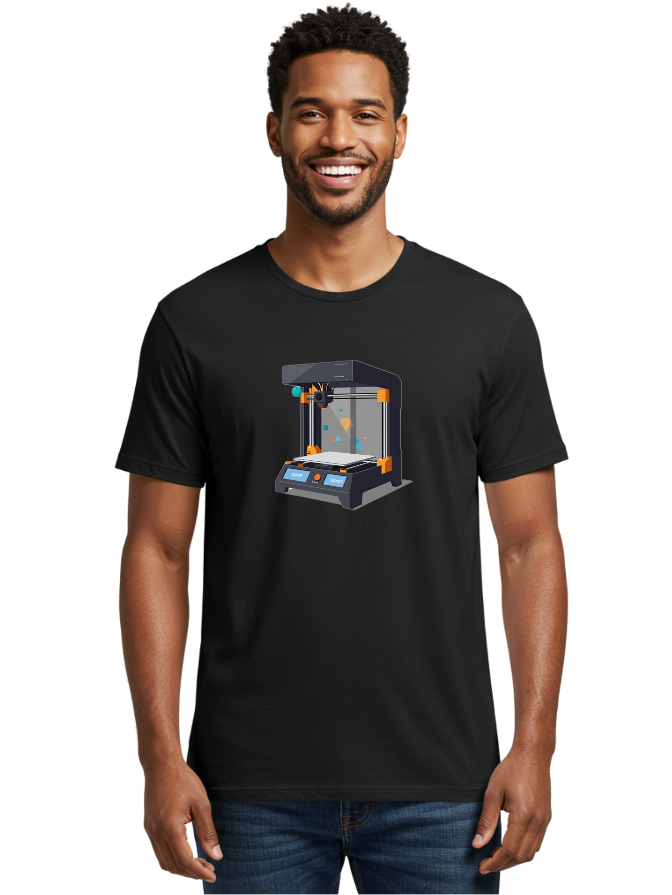 3D-Printer-14 Men'S Graphic Tee, 100% Cotton, Comfortable Casual Summer Wear, Machine Washable, 3D Printing Technology, Modern Manufacturing, Additive Manufacturing, Print Head, Build Platform, Capr, Grafit, Digital Fabrication, Baa007