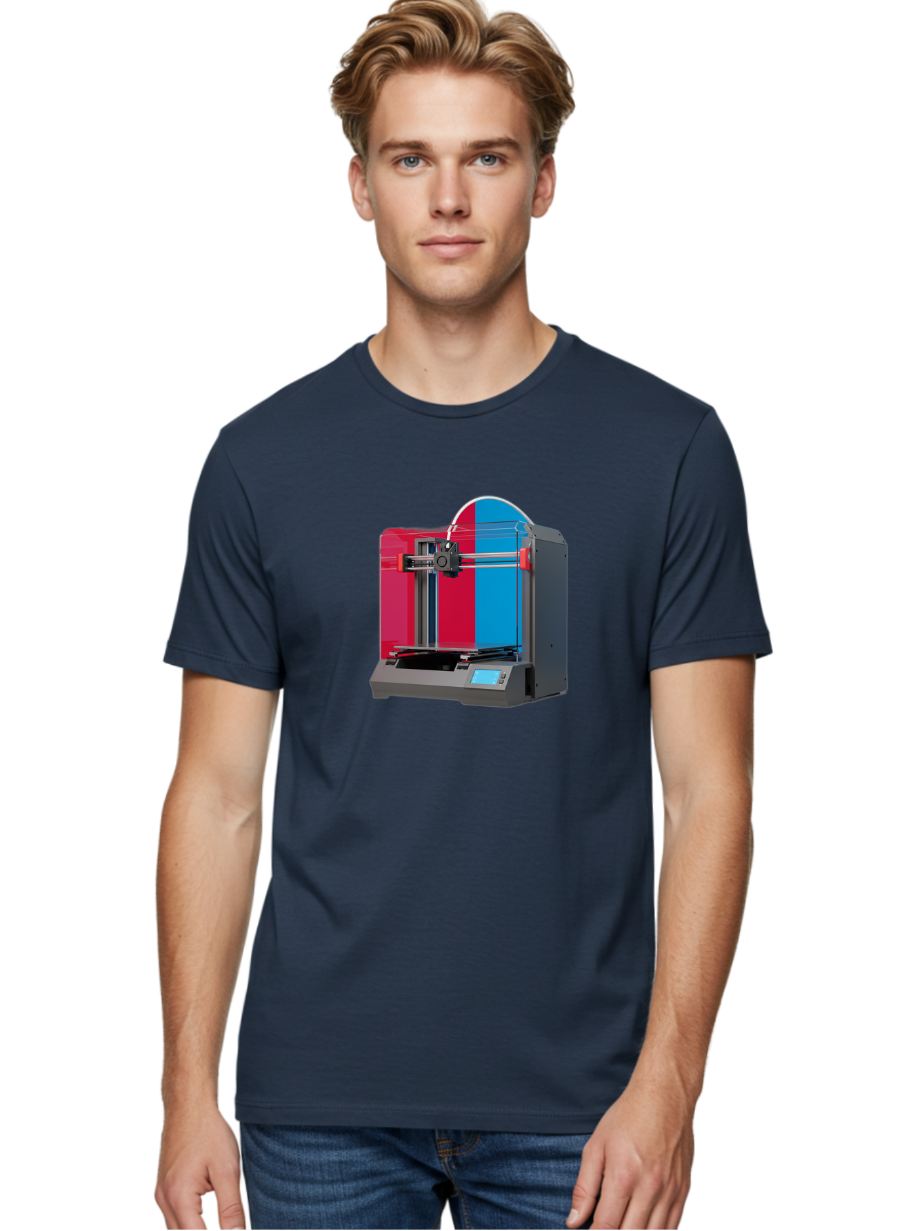3D-Printer-16 Men'S Graphic Tee, 100% Cotton, Comfortable Casual Summer Wear, Machine Washable, 3D Printing Technology, Rapid Prototyping, Digital Fabrication, Additive Manufacturing, Printer Machine, Futuristic Design, Modern Innovation, Baa009
