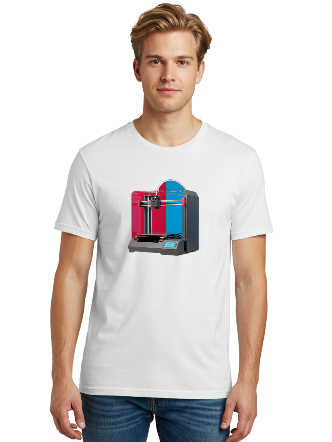 3D-Printer-16 Men'S Graphic Tee, 100% Cotton, Comfortable Casual Summer Wear, Machine Washable, 3D Printing Technology, Rapid Prototyping, Digital Fabrication, Additive Manufacturing, Printer Machine, Futuristic Design, Modern Innovation, Baa009
