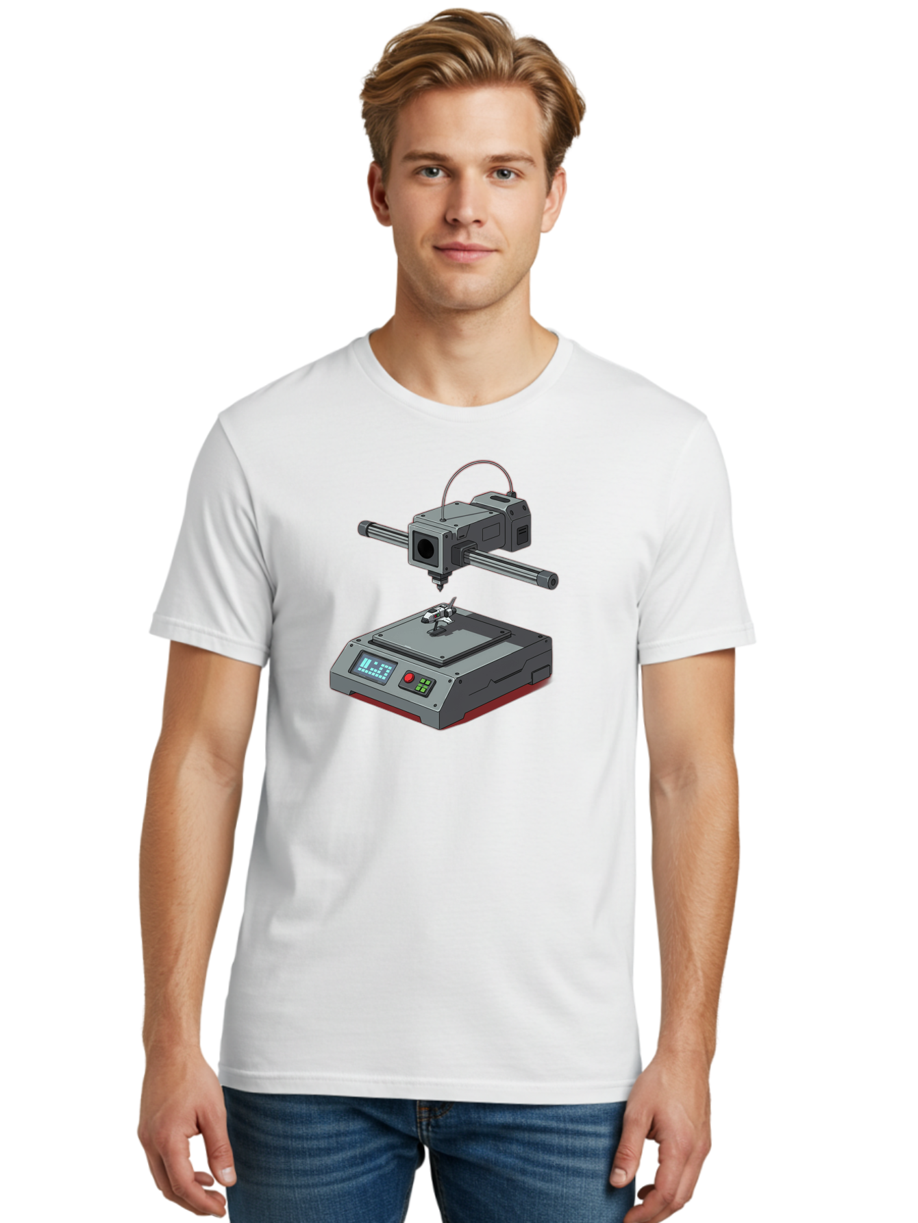 3D-Printer-17 Men'S Graphic Tee, 100% Cotton, Comfortable Casual Summer Wear, Machine Washable, 3D Printing Technology, Rapid Prototyping, Digital Fabrication, Additive Manufacturing, Futuristic Design, Robotic Arm, Cutting-Edge Innovation, Baa010