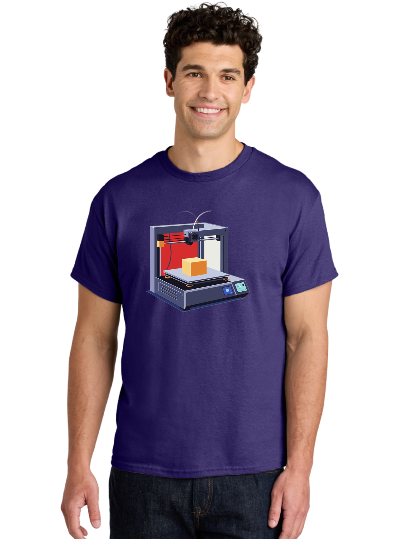3D-Printer-2 Men'S Graphic Tee, 100% Cotton, Comfortable Casual Summer Wear, Machine Washable, 3D Printing Technology, Additive Manufacturing, Printed Cube, Digital Fabrication, Rapid Prototyping, Industrial Innovation, Futuristic Design Baa013