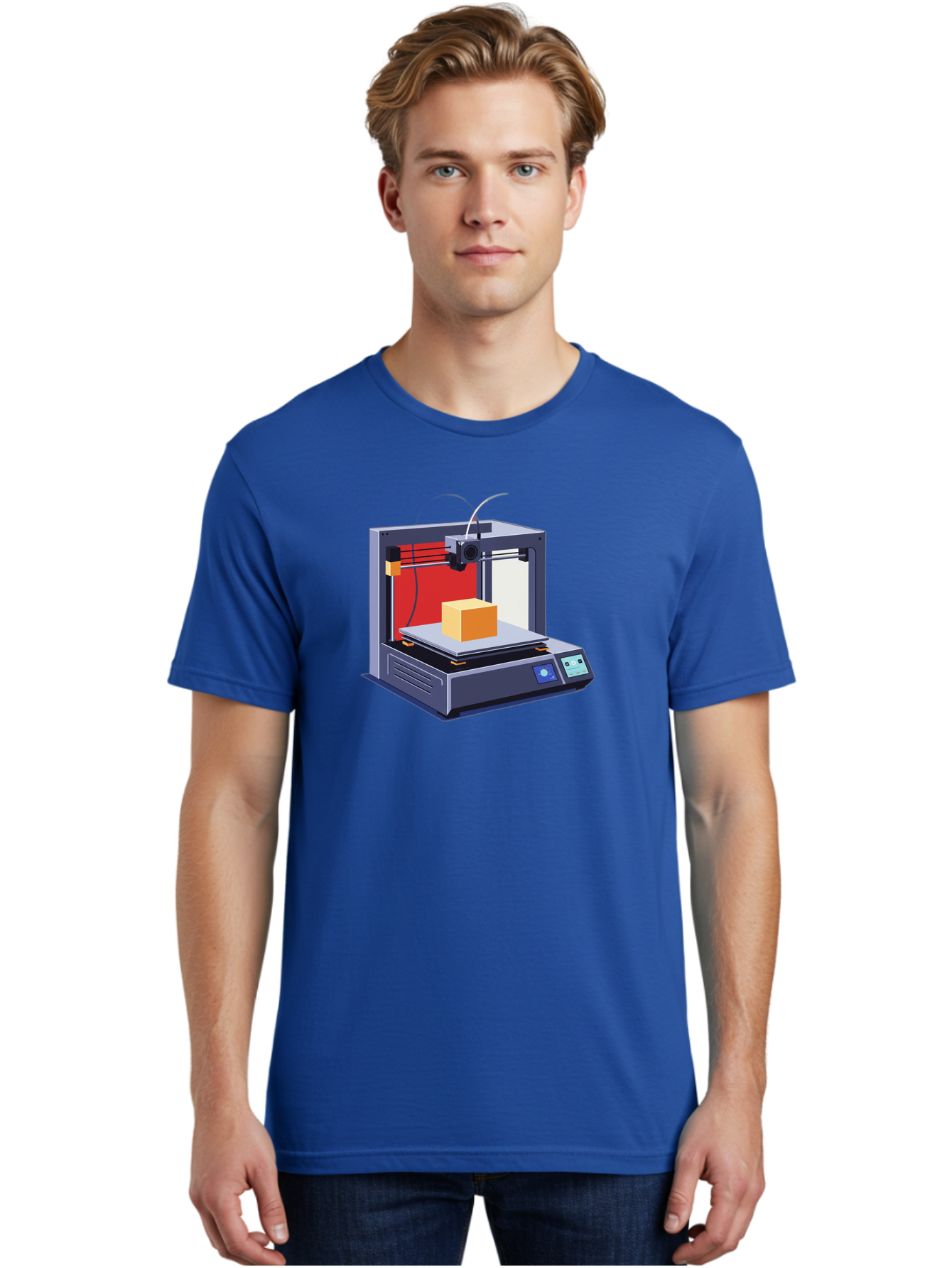 3D-Printer-2 Men'S Graphic Tee, 100% Cotton, Comfortable Casual Summer Wear, Machine Washable, 3D Printing Technology, Additive Manufacturing, Printed Cube, Digital Fabrication, Rapid Prototyping, Industrial Innovation, Futuristic Design Baa013