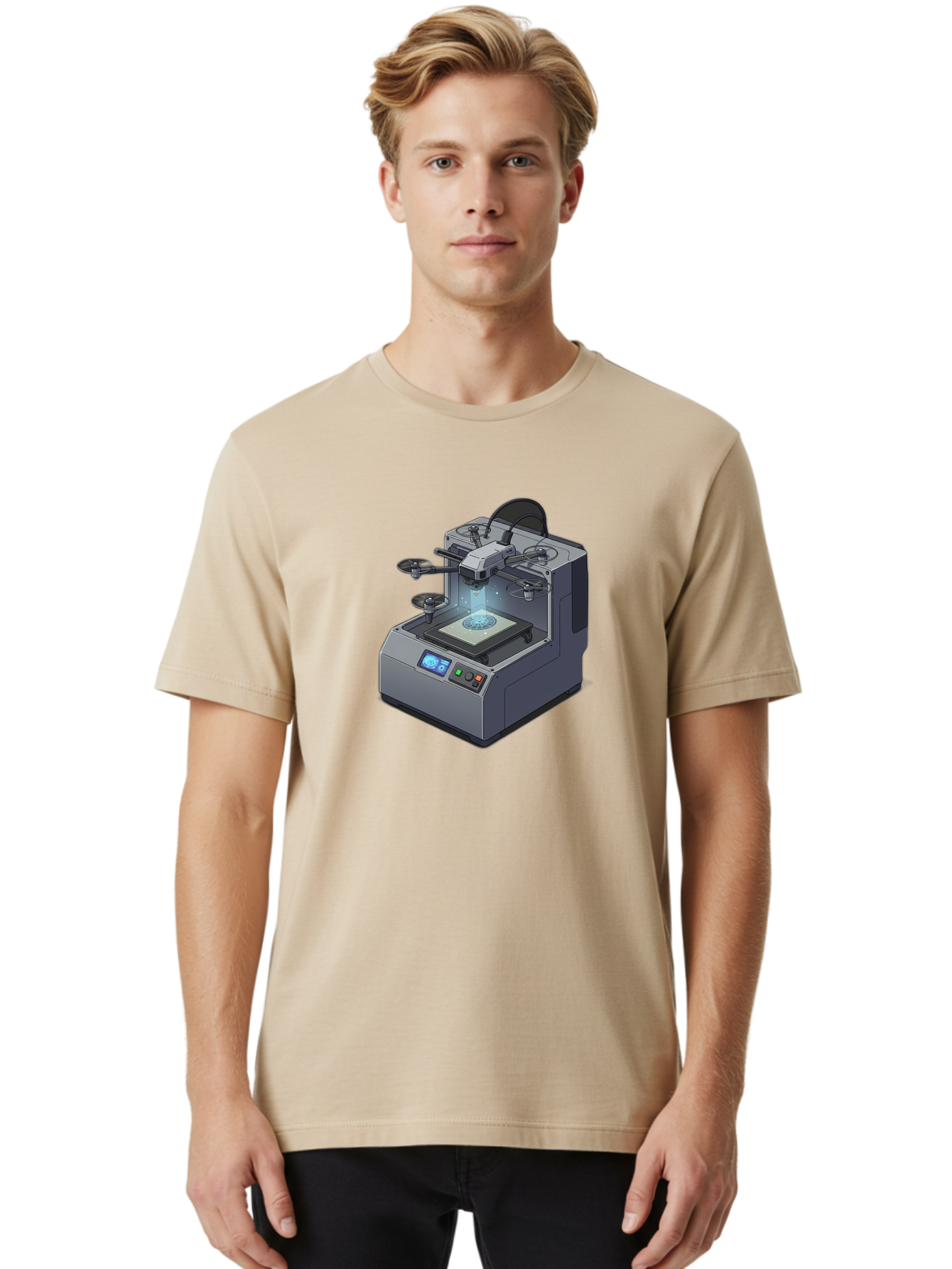 3D-Printer-20 Men'S Graphic Tee, 100% Cotton, Comfortable Casual Summer Wear, Machine Washable, 3D Printing Technology, Futuristic Design, Digital Fabrication, Rapid Prototyping, Additive Manufacturing, Drone Assembly, Robotic Arms, Baa014